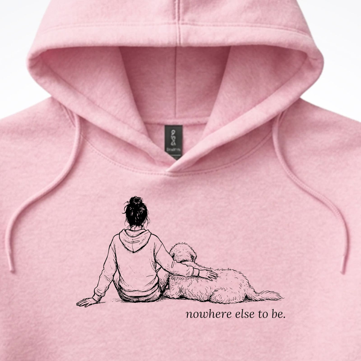 Nowhere Else To Be Woman & Dog Hooded Sweatshirt - design close up