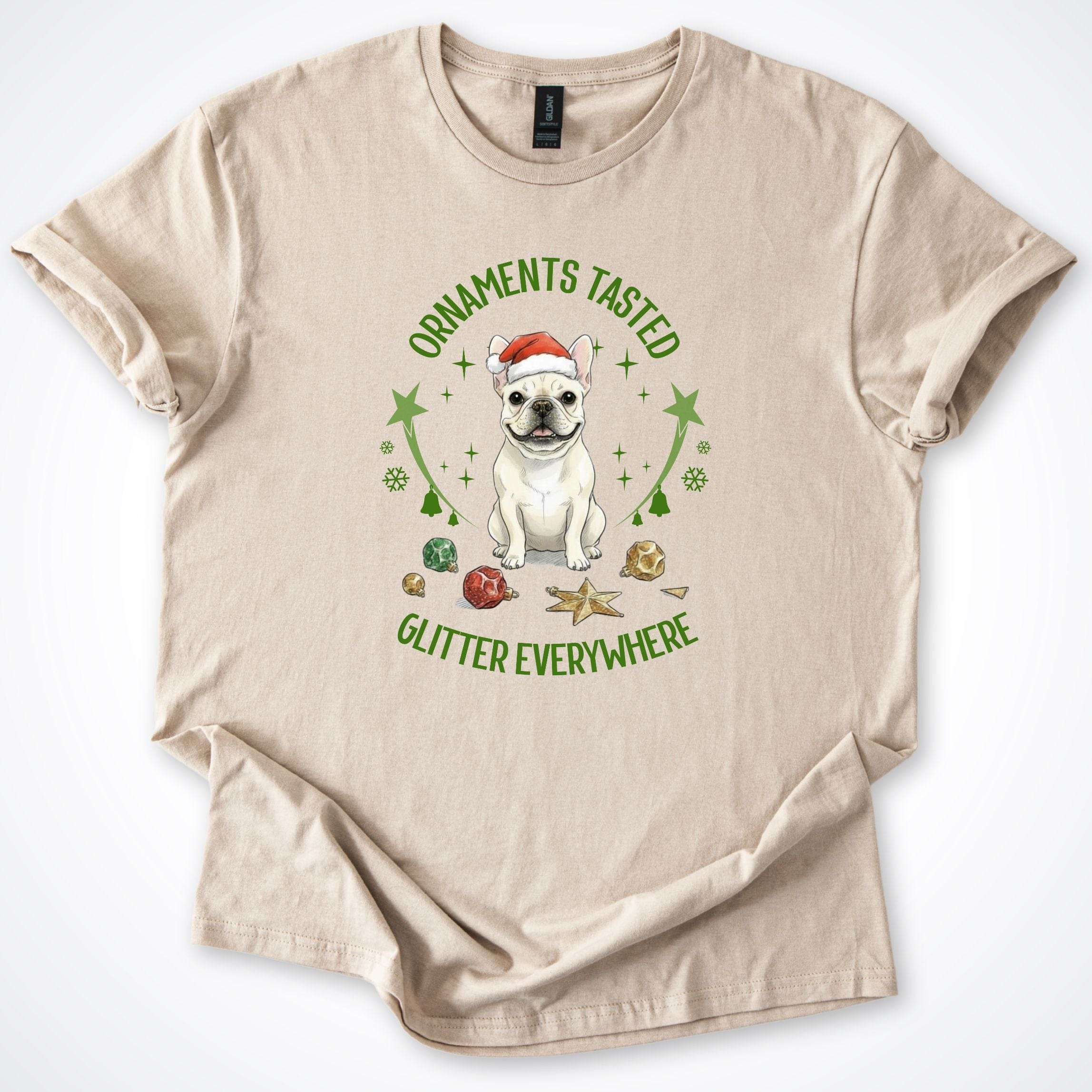 T-Shirt Sand / S Ornaments Tasted Frenchy Christmas T-Shirt ReallyintoDogs