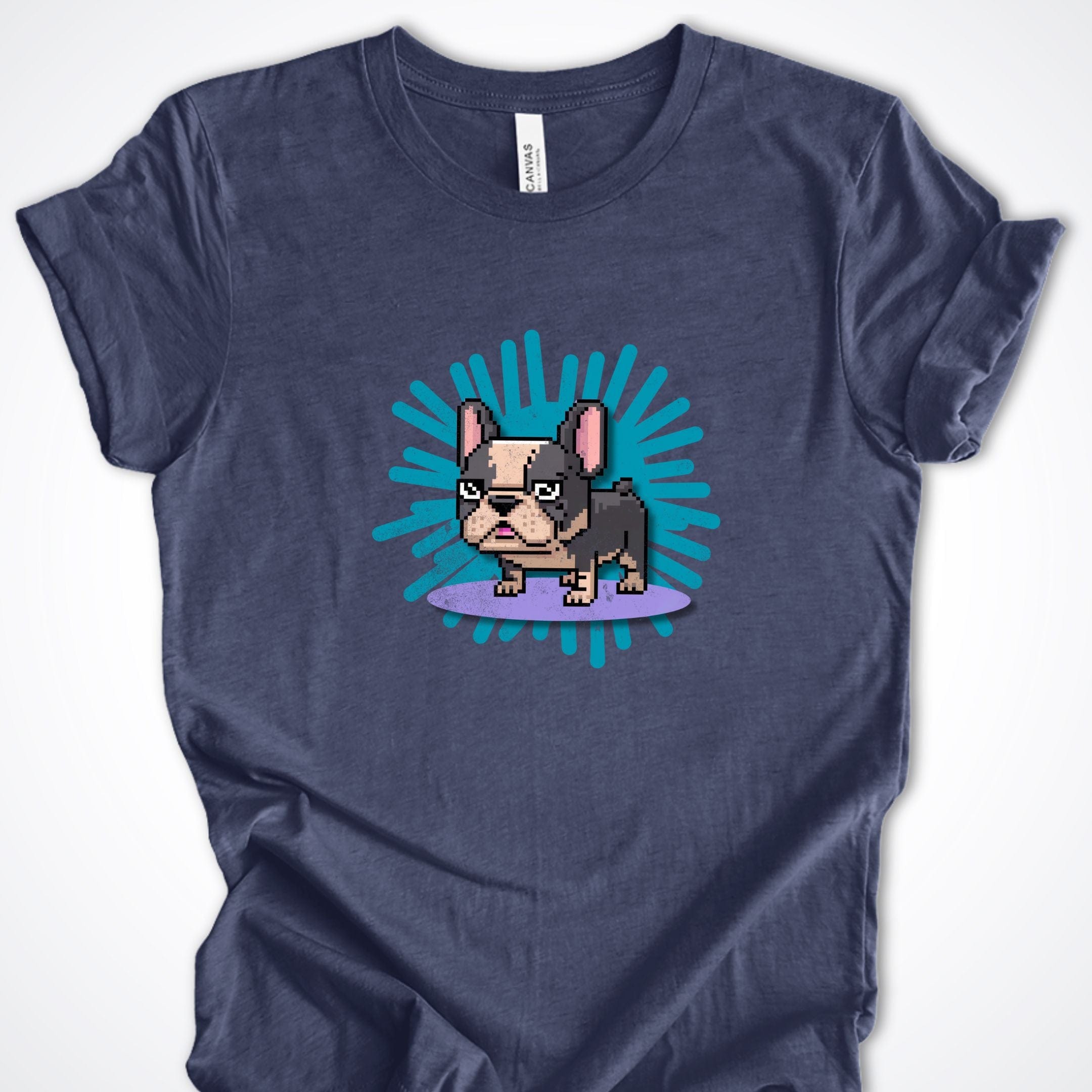 T-Shirt Heather Navy / S Pixel Town French Bulldog Premium Unisex T-Shirt ReallyintoDogs