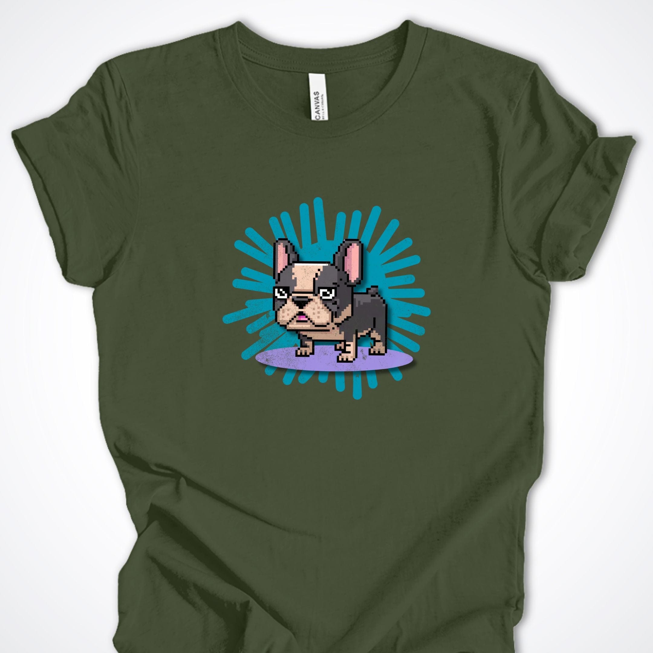 T-Shirt Military Green / S Pixel Town French Bulldog Premium Unisex T-Shirt ReallyintoDogs