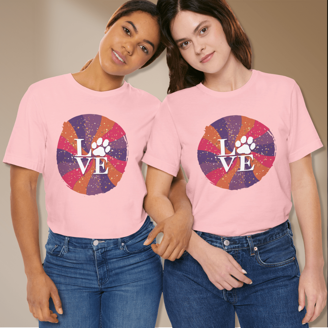 T-Shirt Purple Glitter Paw Love Premium Unisex T-Shirt ReallyintoDogs