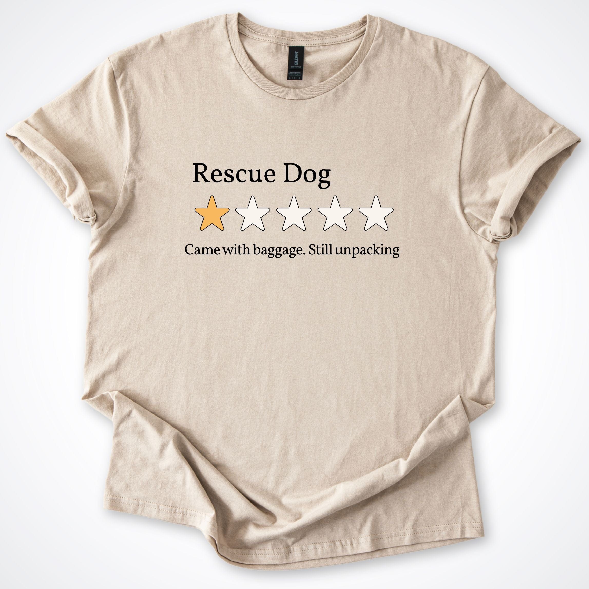 T-Shirt Sand / S Rescue Dog One Star Review T-Shirt ReallyintoDogs