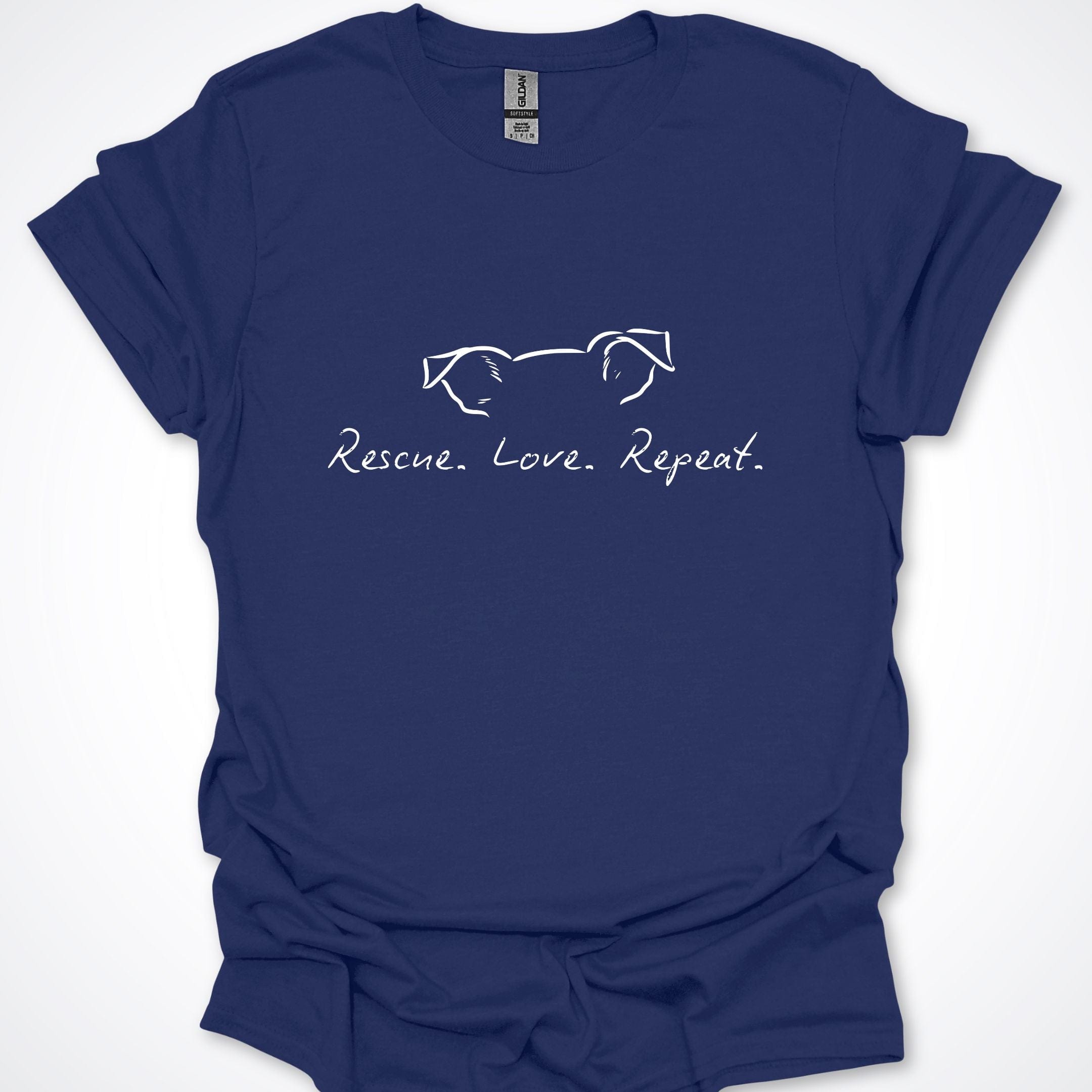 T-Shirt Navy / 4XL Rescue Love Repeat Premium Unisex T-Shirt - Larger Sizes ReallyintoDogs