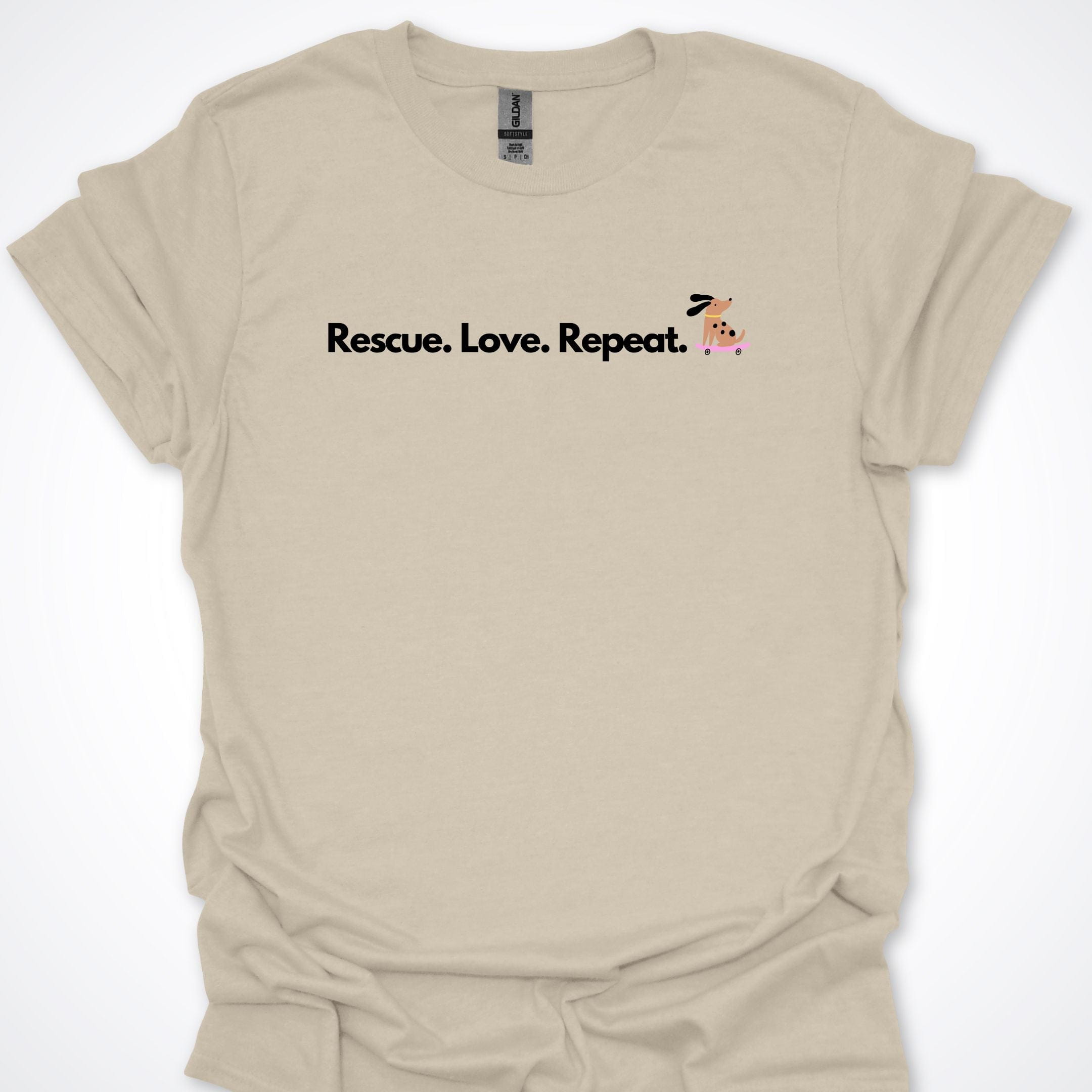 T-Shirt Natural / S Rescue. Love. Repeat. Skateboarding Dog. Premium Unisex T-Shirt ReallyintoDogs