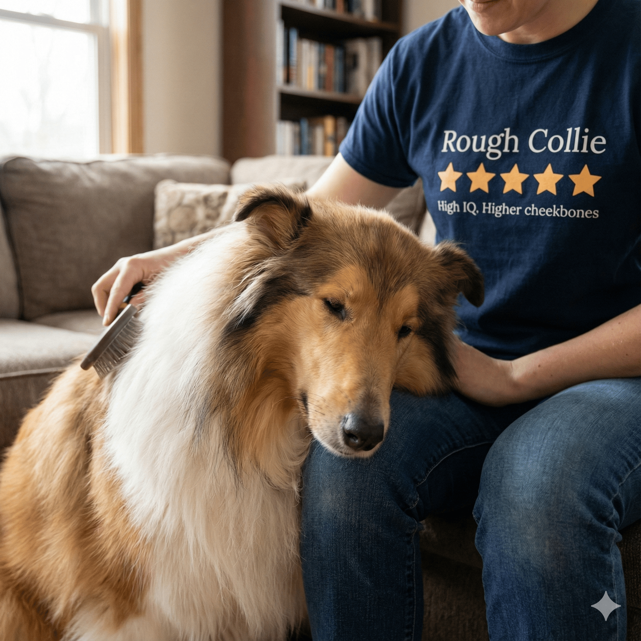 T-Shirt Navy / S Rough Collie Five Star Review T-Shirt ReallyintoDogs