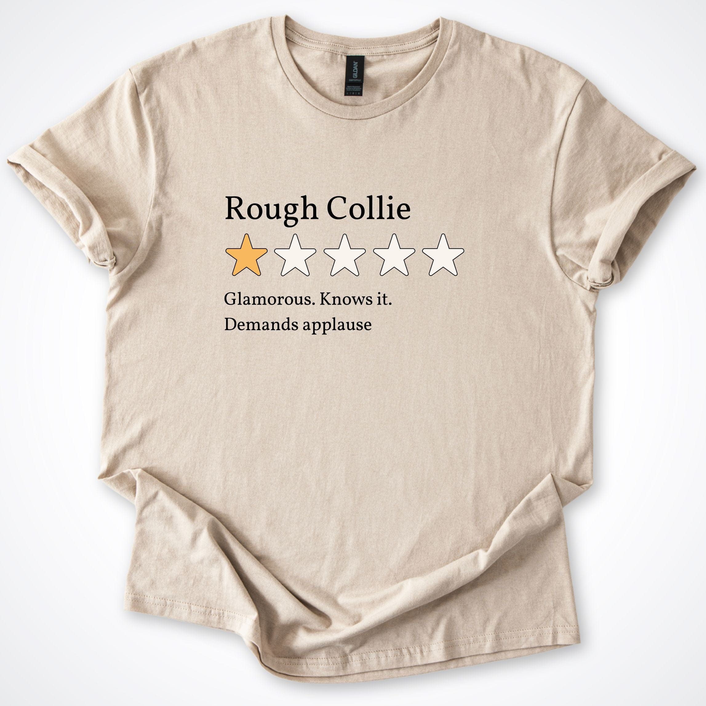 T-Shirt Sand / S Rough Collie One Star Review T-Shirt ReallyintoDogs