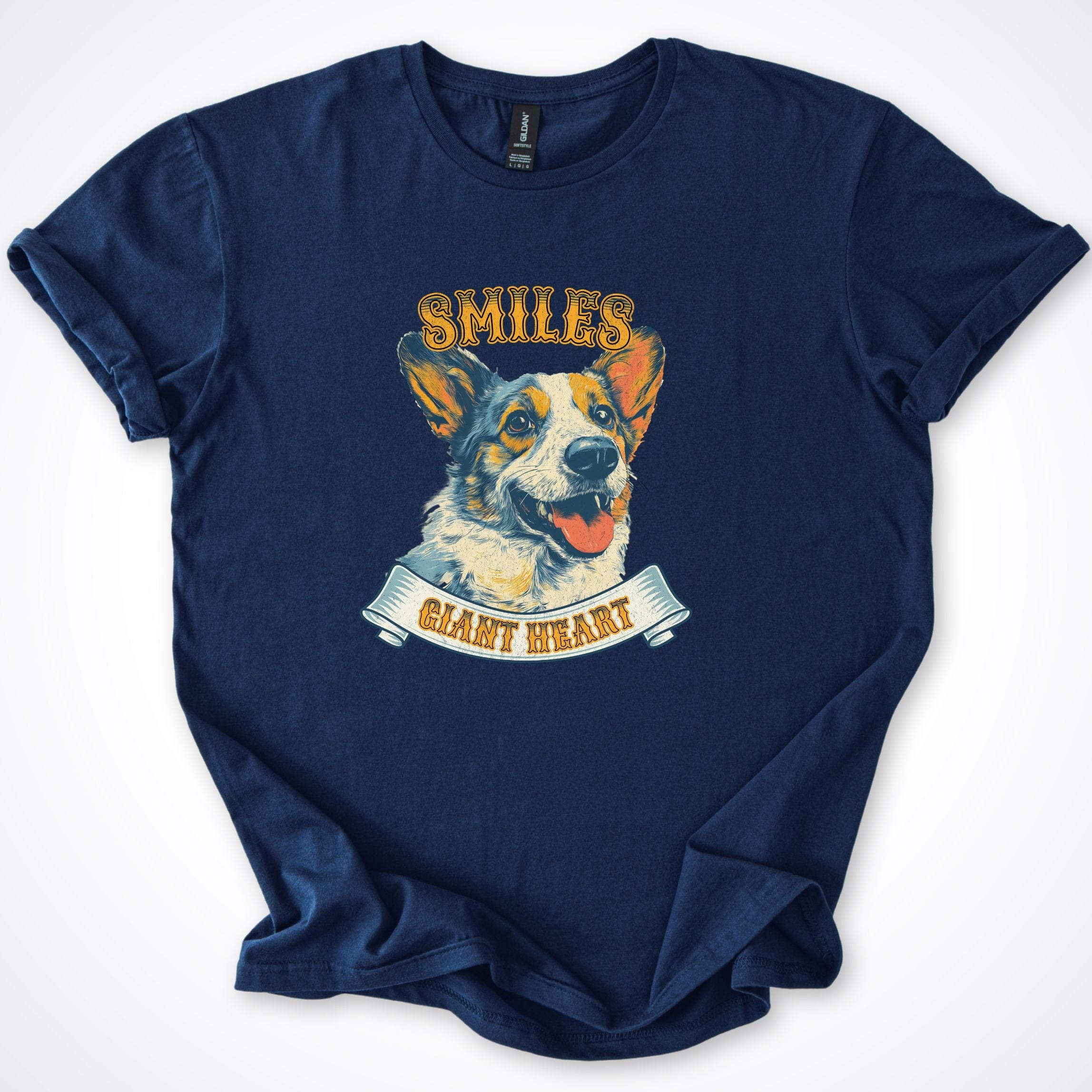 T-Shirt Navy / S Smiles Giant Heart Corgi T-Shirt ReallyintoDogs