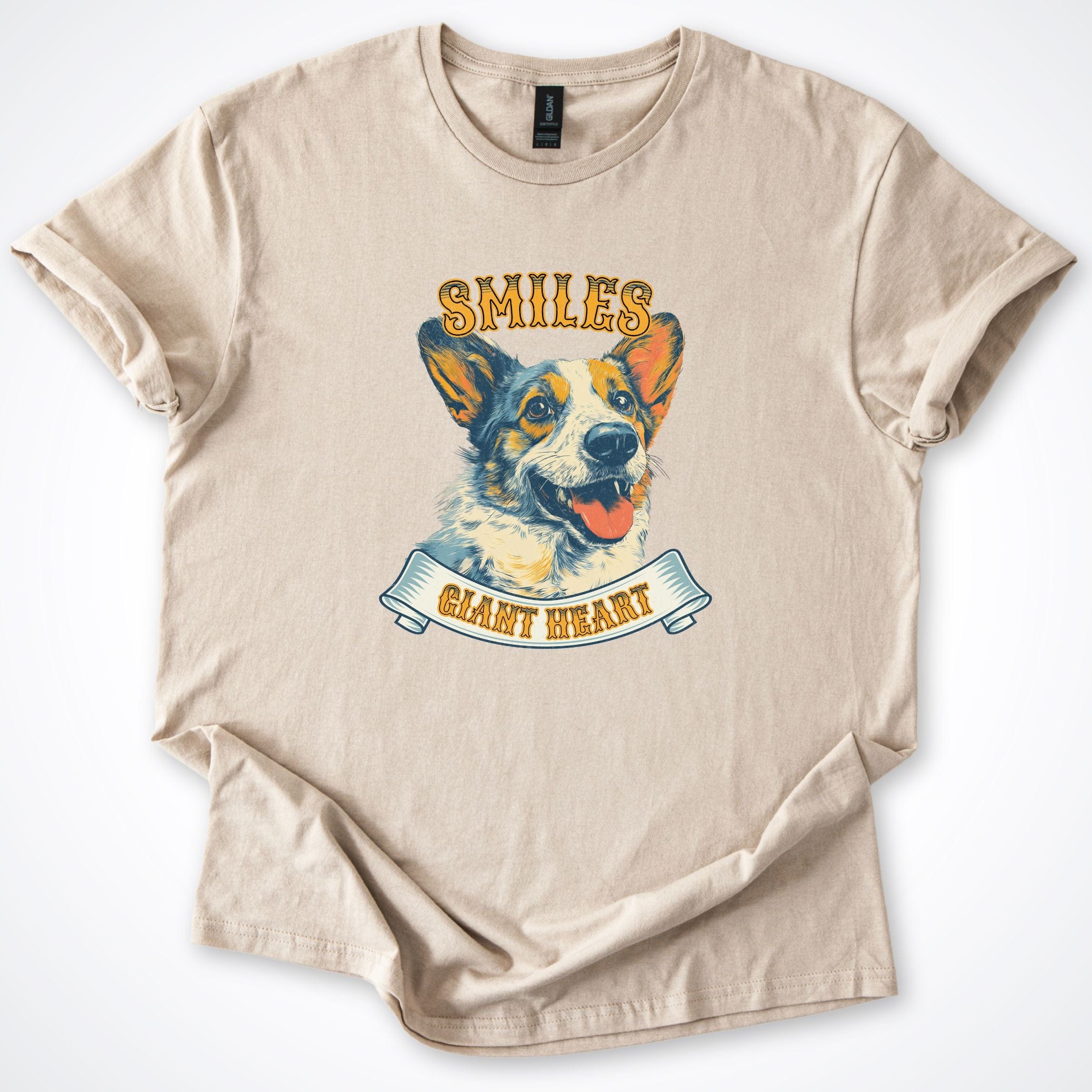 T-Shirt Sand / S Smiles Giant Heart Corgi T-Shirt ReallyintoDogs