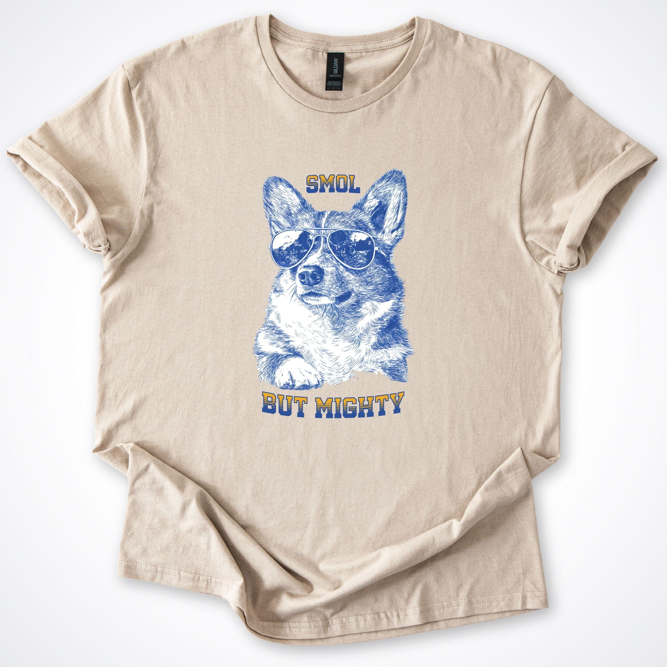 T-Shirt Sand / S Smol But Mightly Corgi T-Shirt ReallyintoDogs