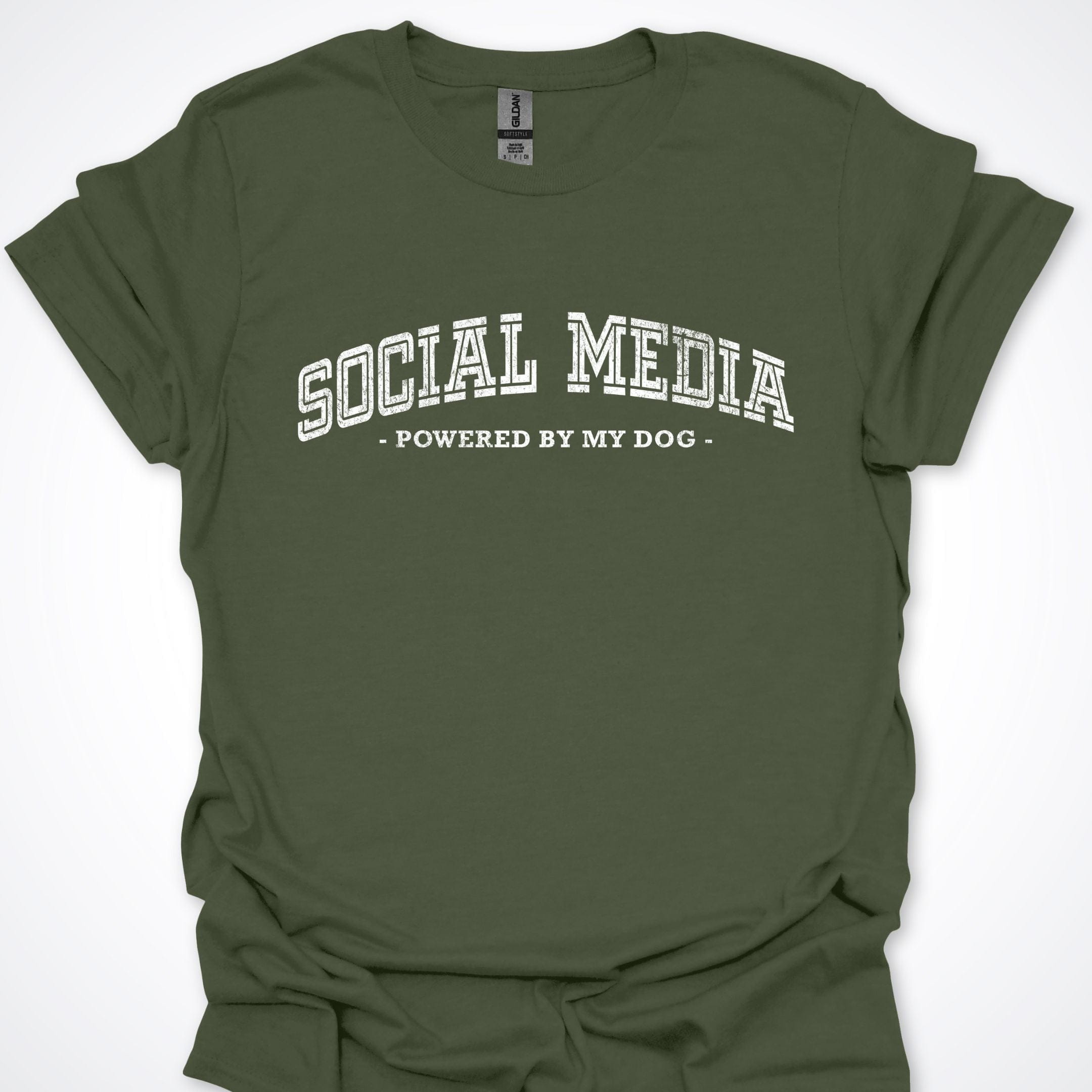 T-Shirt Military Green / S Social Media Powered By My Dog T-Shirt ReallyintoDogs