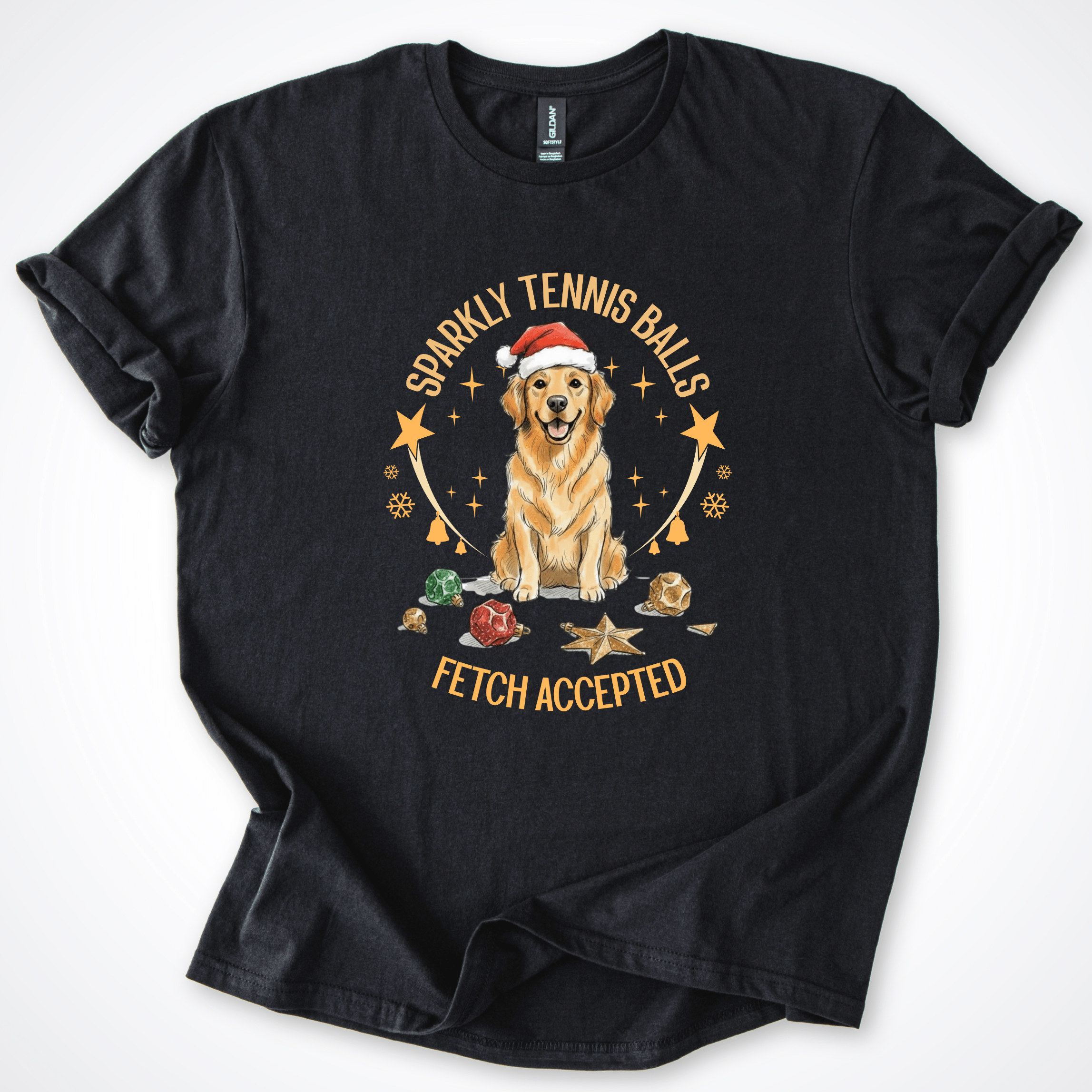 T-Shirt Black / S Sparkly Tennis Balls Christmas T-Shirt ReallyintoDogs