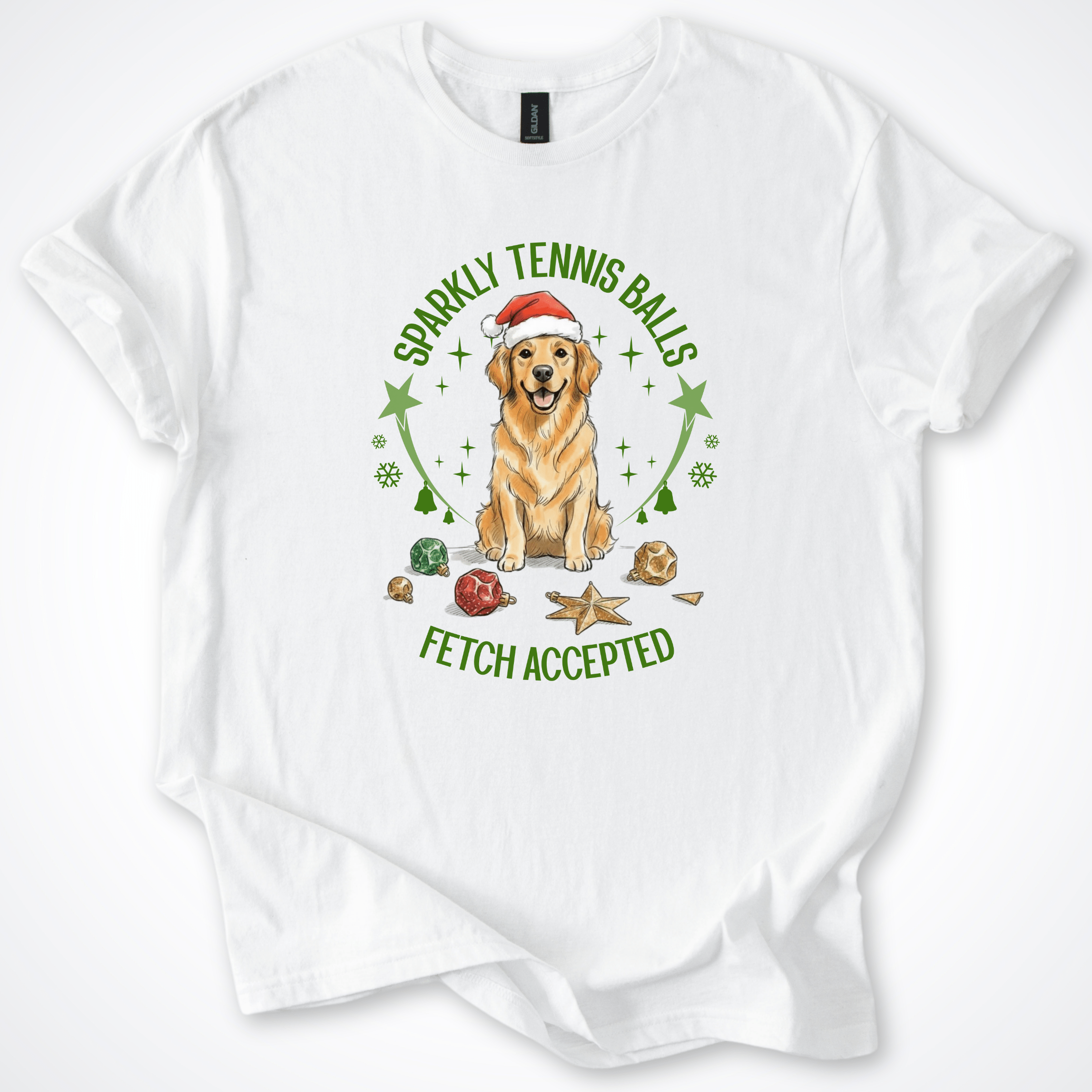 T-Shirt White / S Sparkly Tennis Balls Christmas T-Shirt ReallyintoDogs