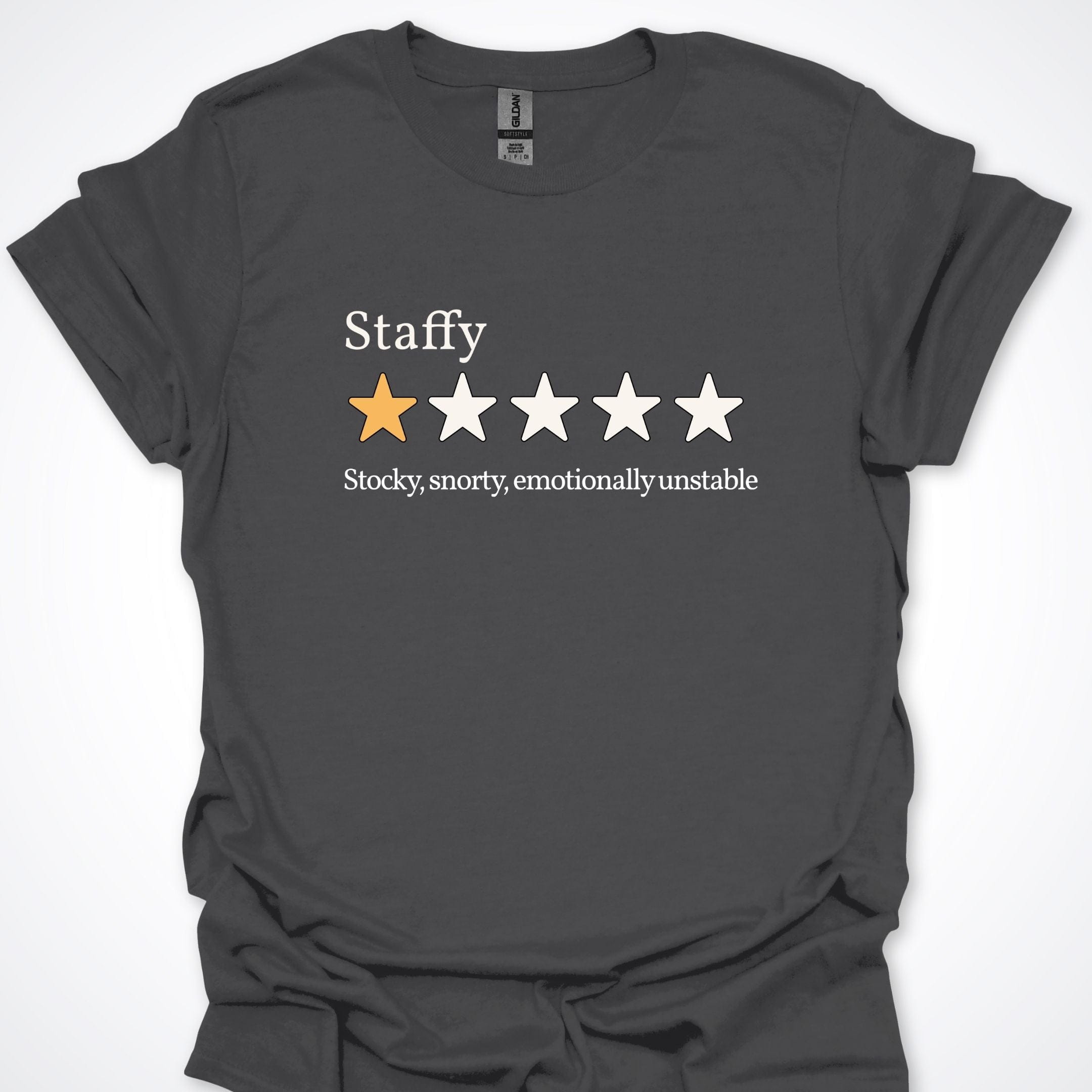 T-Shirt Charcoal / S Staffy One Star Review T-Shirt ReallyintoDogs