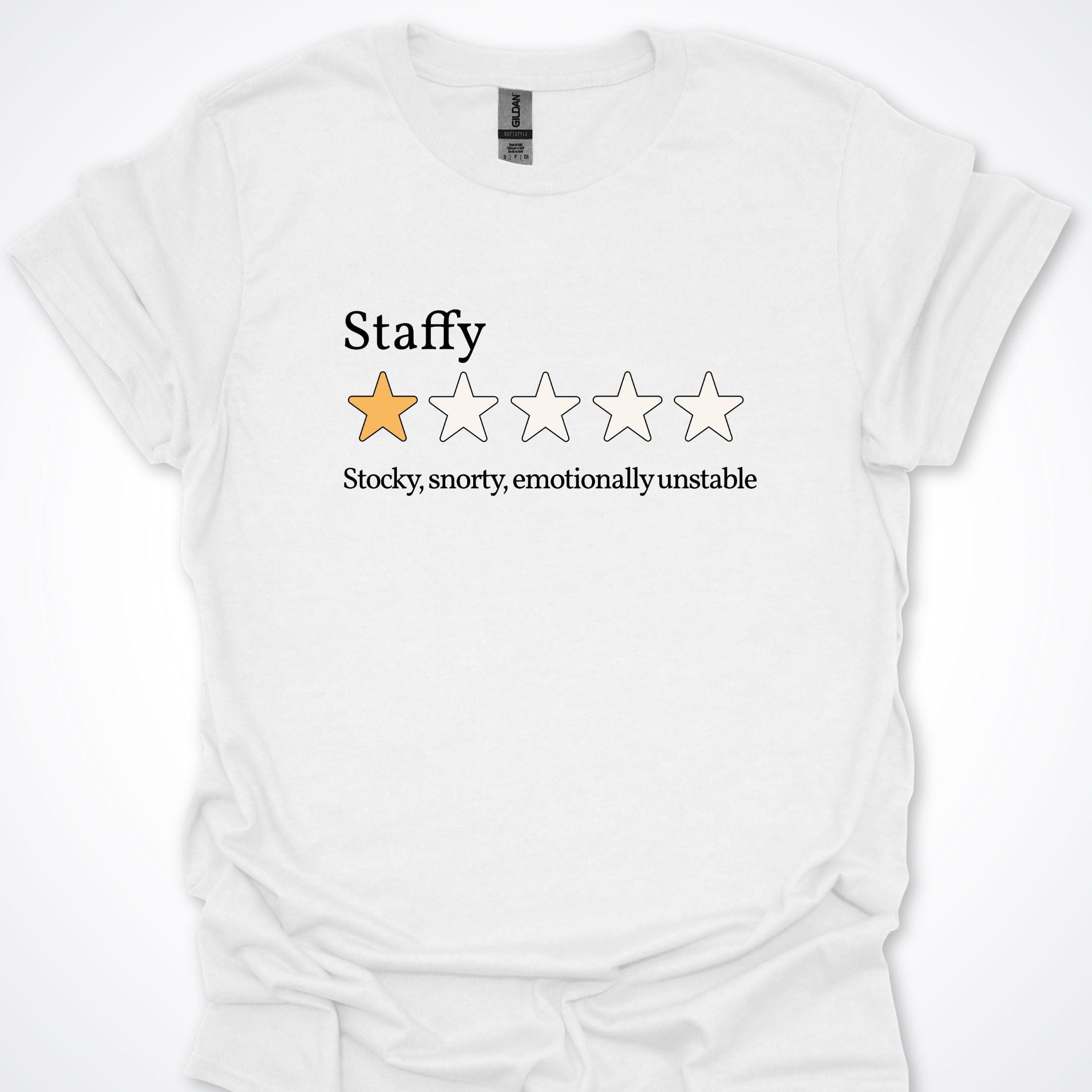 T-Shirt White / S Staffy One Star Review T-Shirt ReallyintoDogs