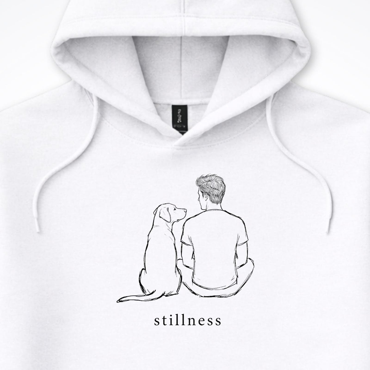 Stillness Dog Man Hooded Sweatshirt - design close up