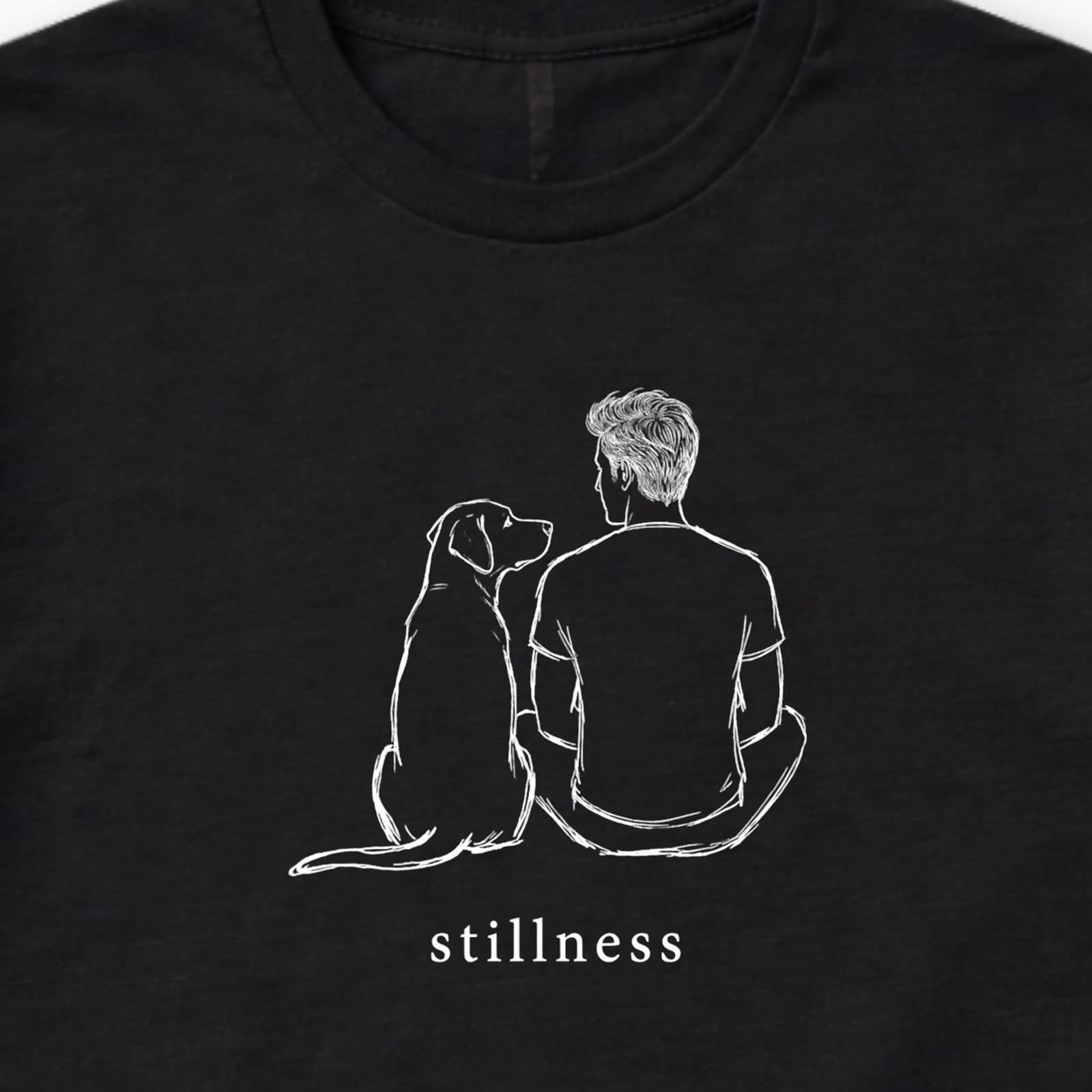 Stillness Dog Man Long Sleeve T-Shirt - design close up