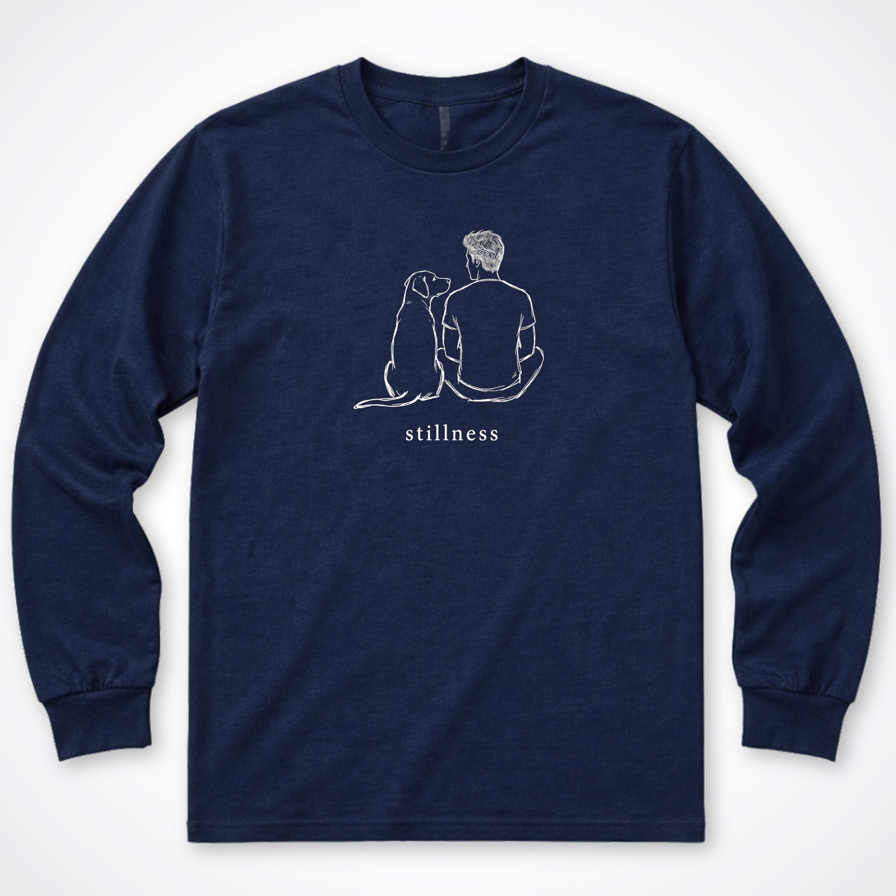 Stillness Dog Man Long Sleeve T-Shirt - Navy