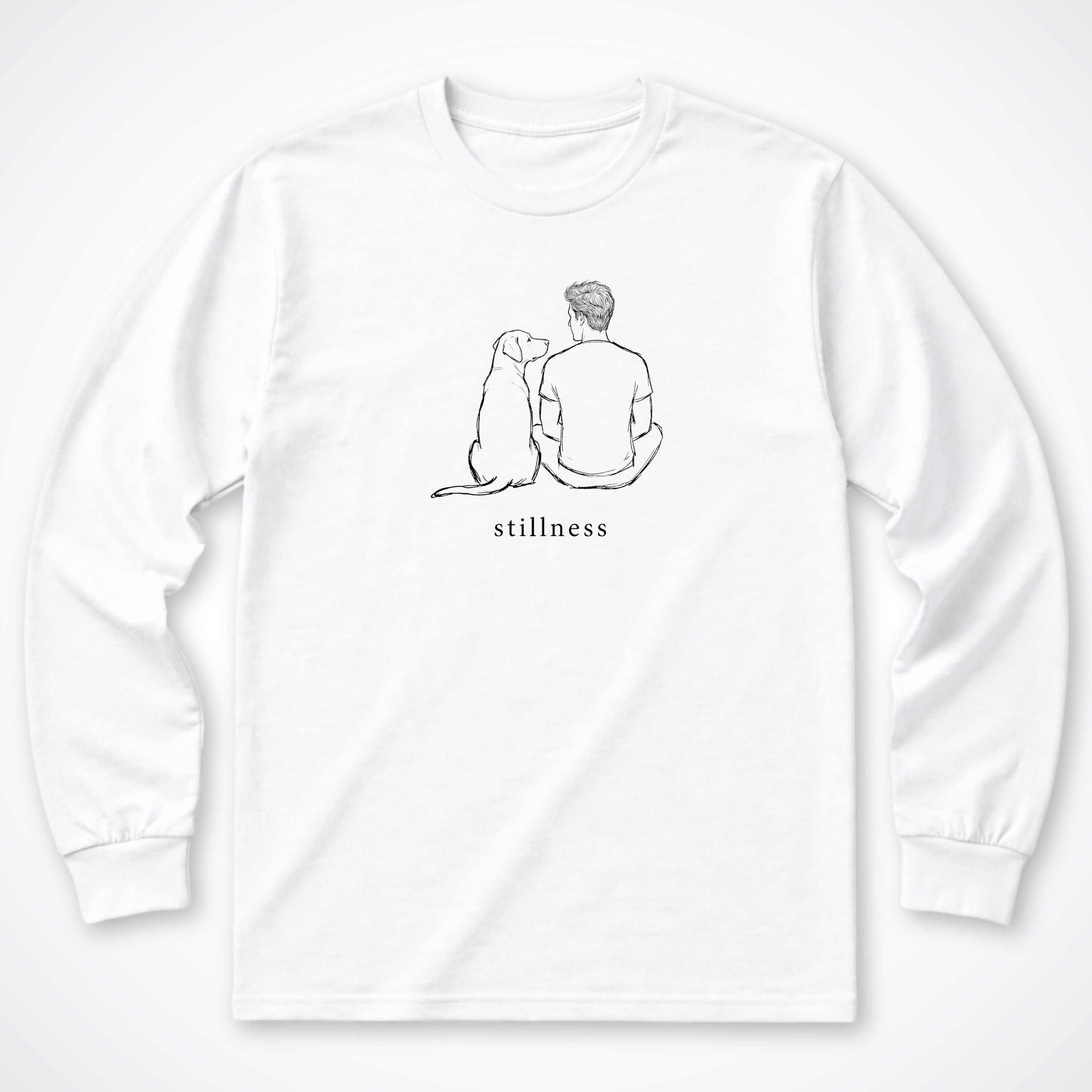 Stillness Dog Man Long Sleeve T-Shirt - White