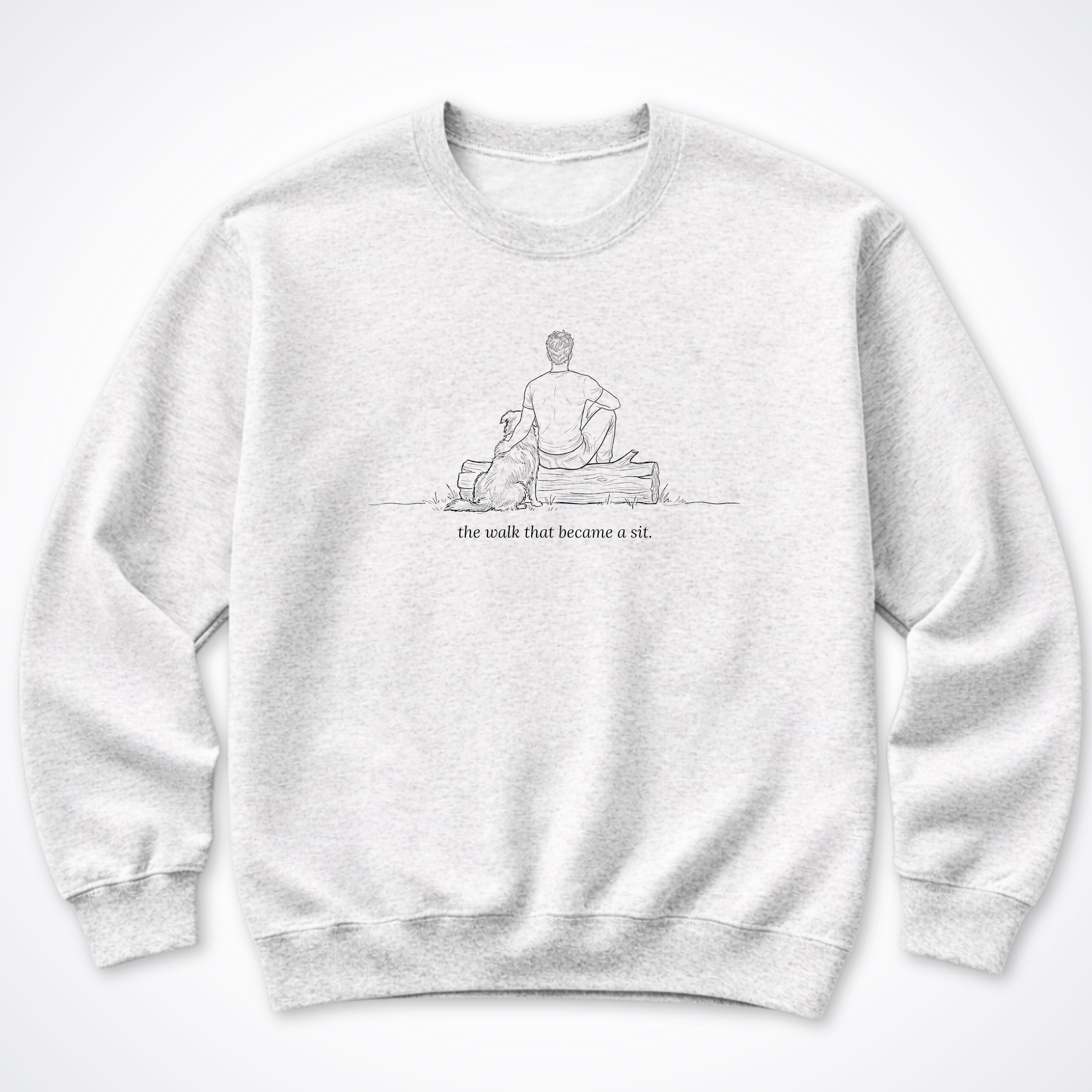 The Walk That Became A Sit Man & Dog Crewneck Sweatshirt - Ash
