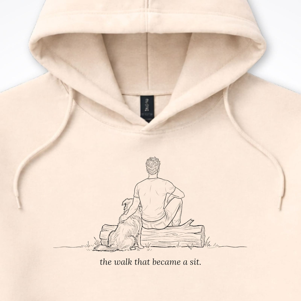 The Walk That Became A Sit Man & Dog Hooded Sweatshirt - design close up