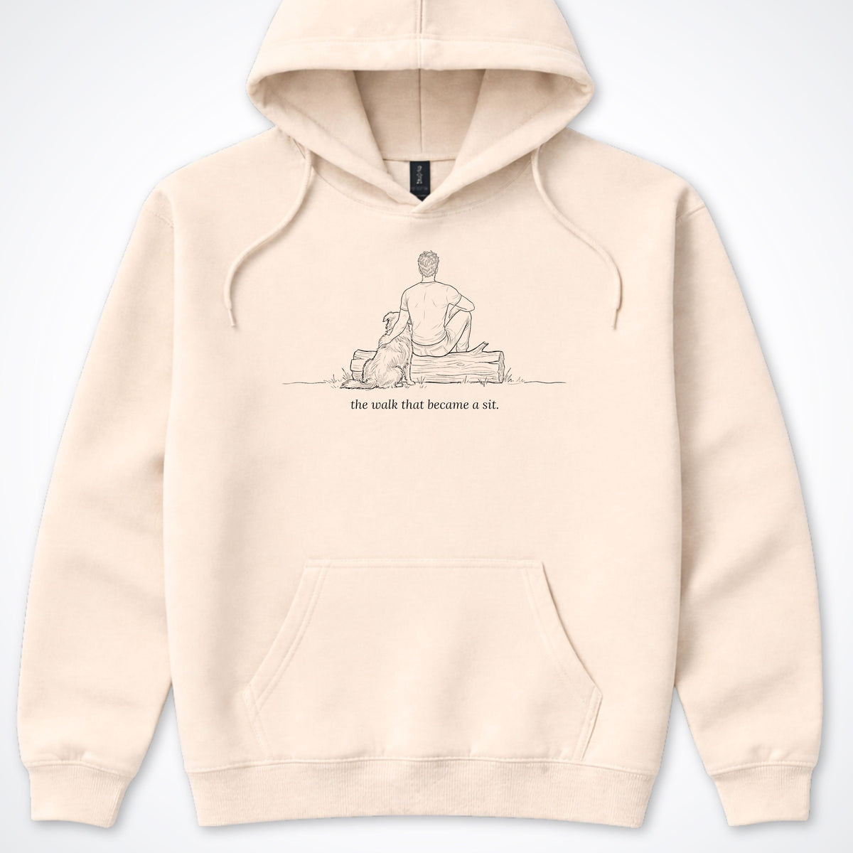 The Walk That Became A Sit Man & Dog Hooded Sweatshirt - Sand