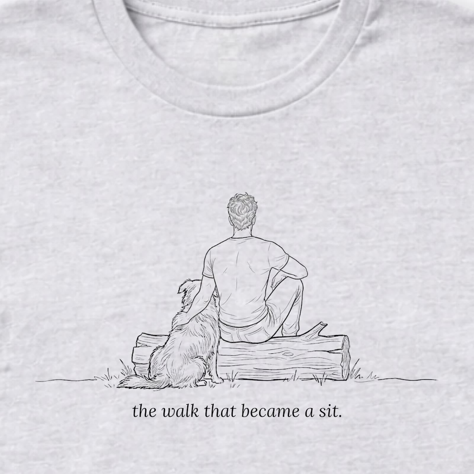 The Walk That Became A Sit Man & Dog Long Sleeve T-Shirt - design close up