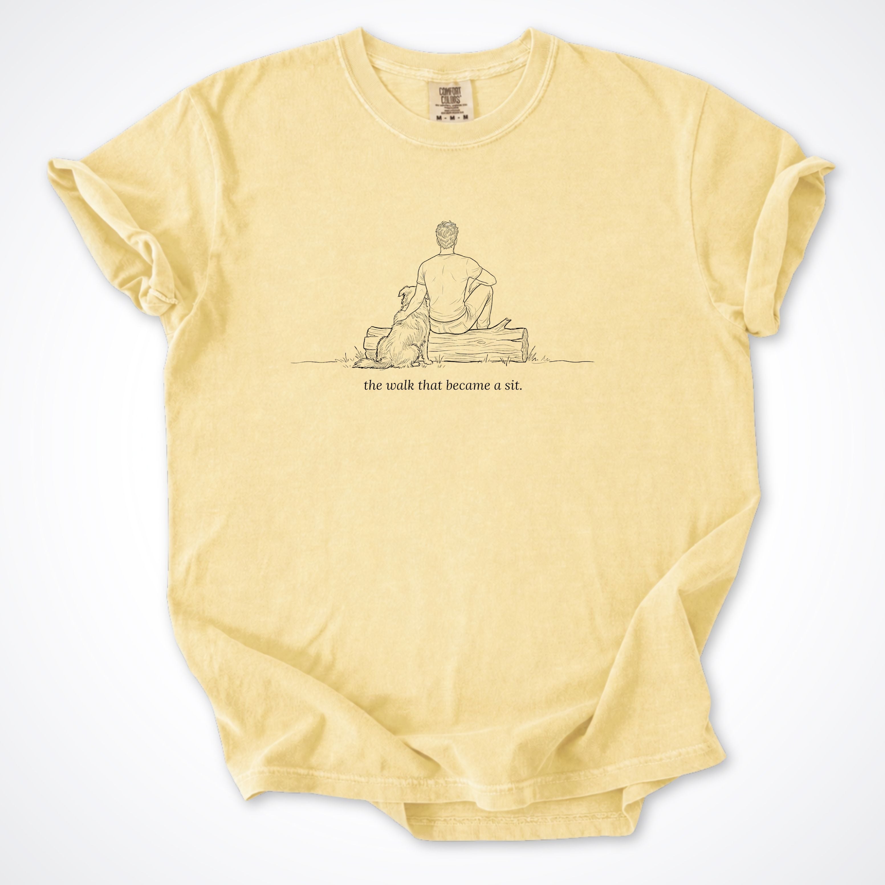 The Walk That Became A Sit Man & Dog Premium T-Shirt - Butter