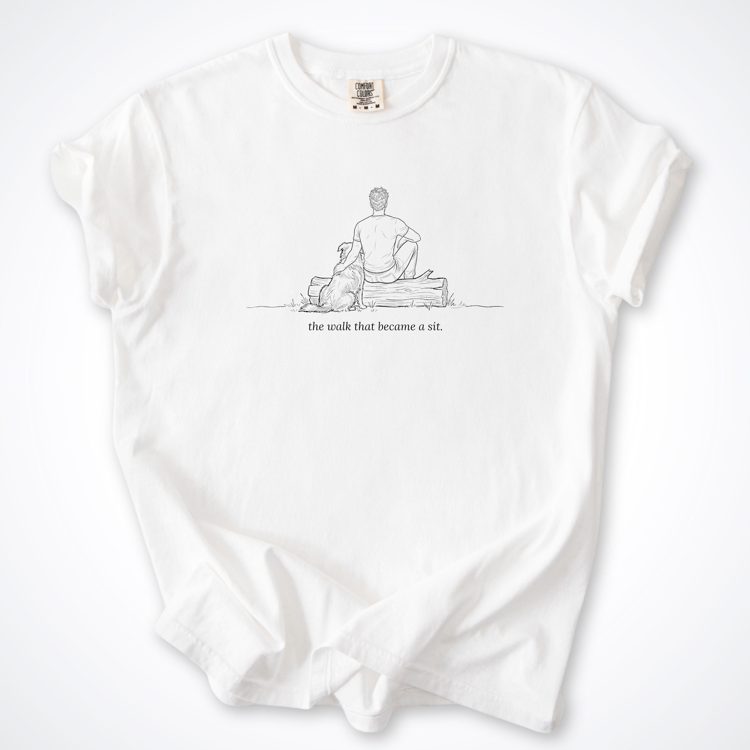 The Walk That Became A Sit Man & Dog Premium T-Shirt - White