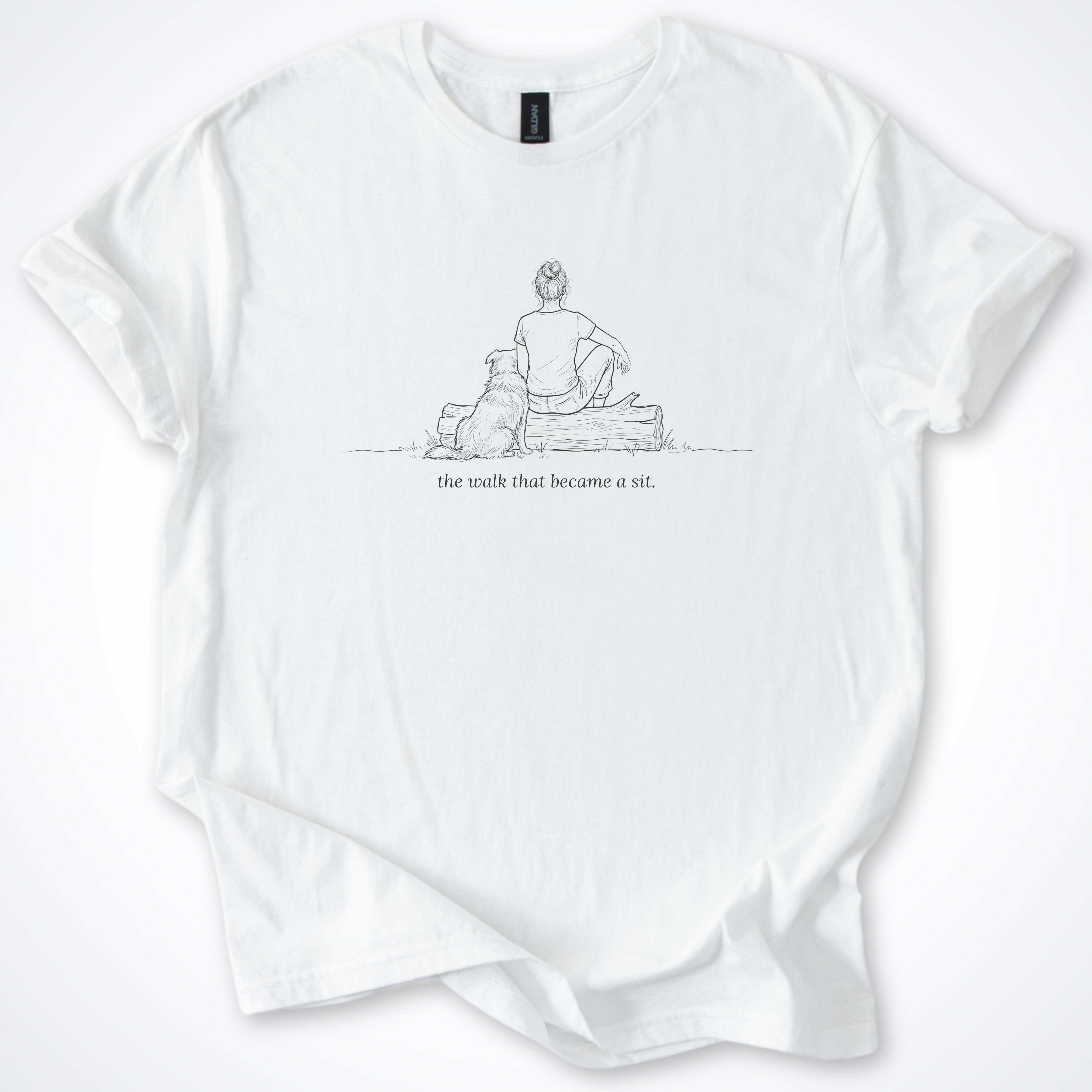 T-Shirt White / S The Walk That Became A Sit Woman & Dog Classic T-Shirt ReallyintoDogs