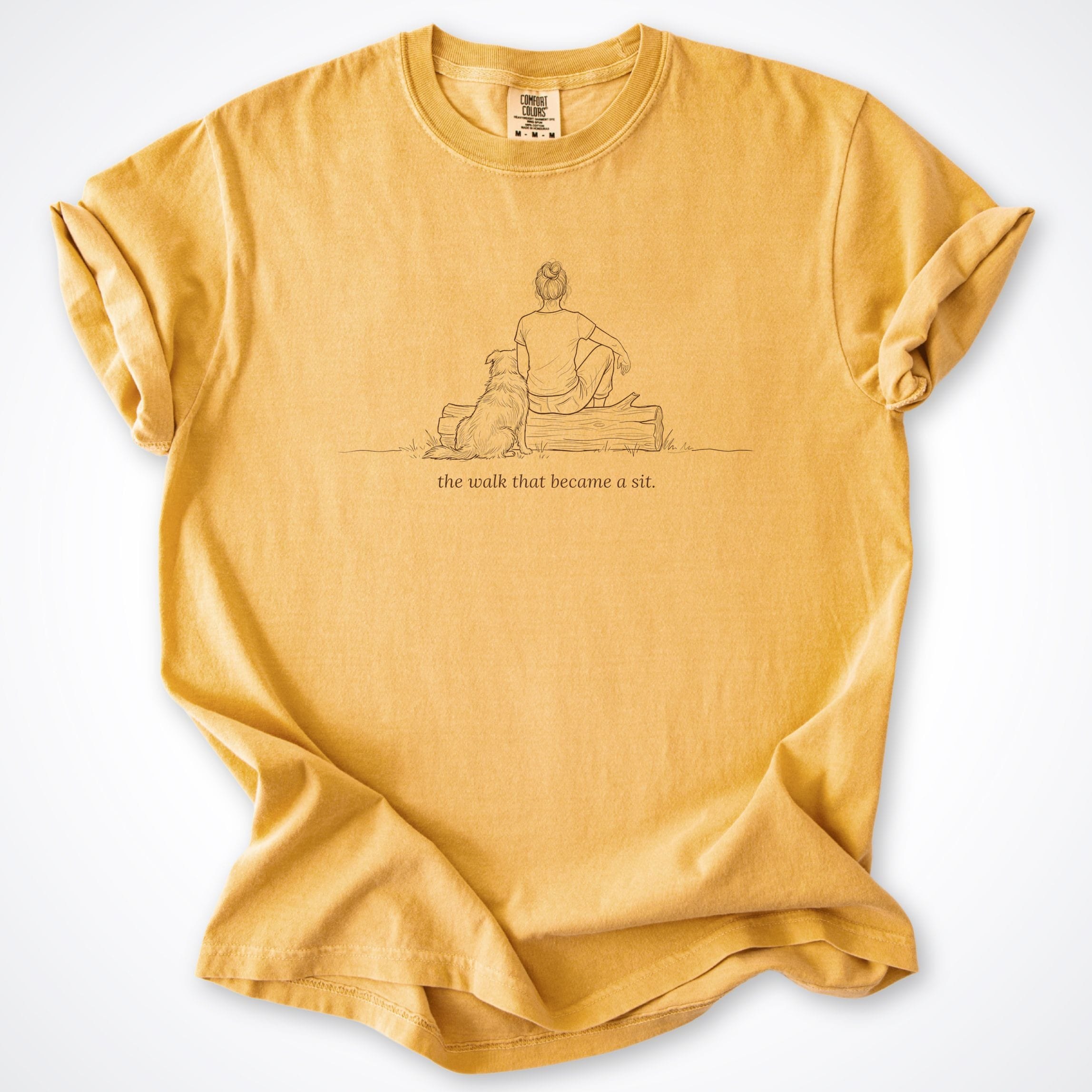 T-Shirt Mustard / S The Walk That Became A Sit Woman & Dog Premium T-Shirt ReallyintoDogs