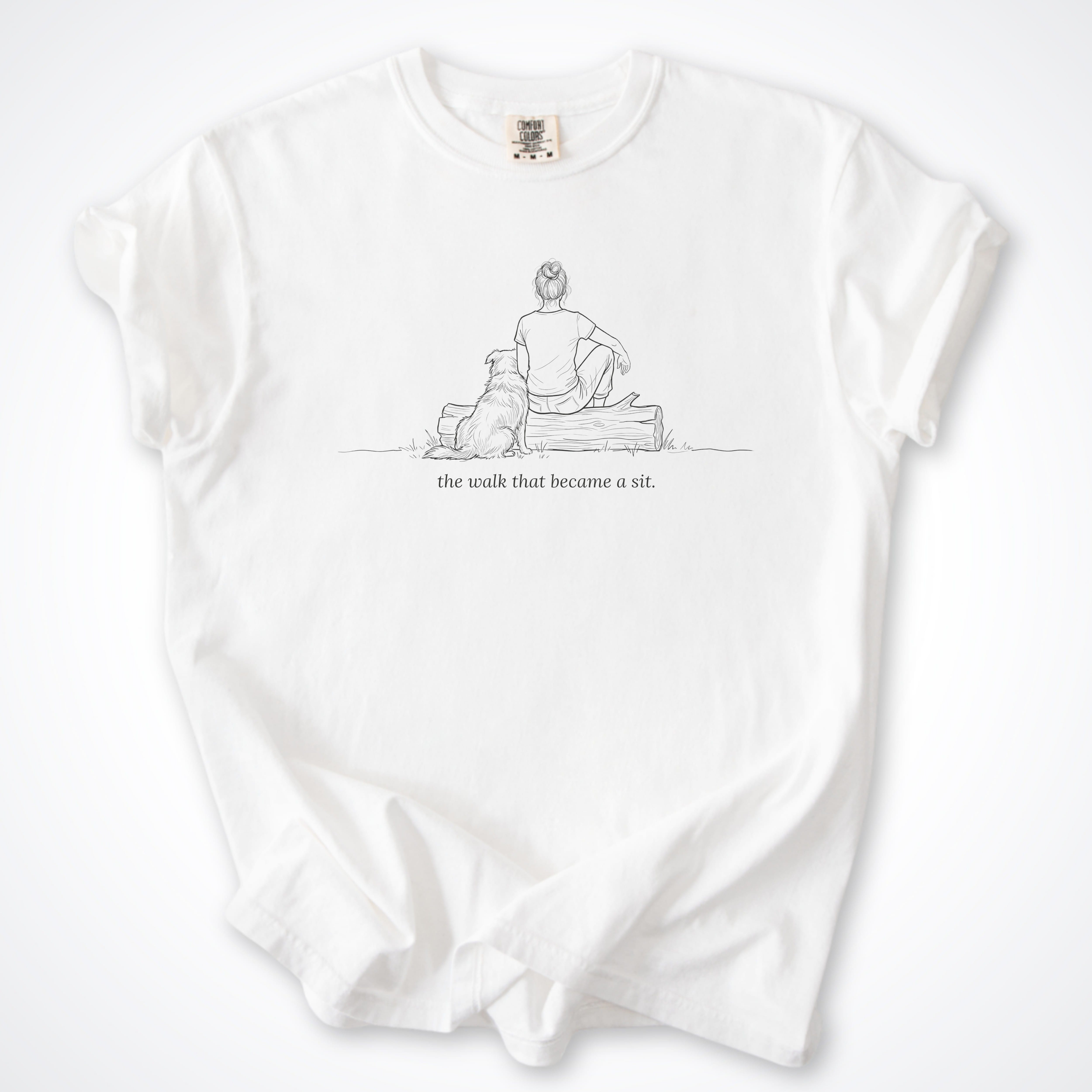 T-Shirt White / S The Walk That Became A Sit Woman & Dog Premium T-Shirt ReallyintoDogs