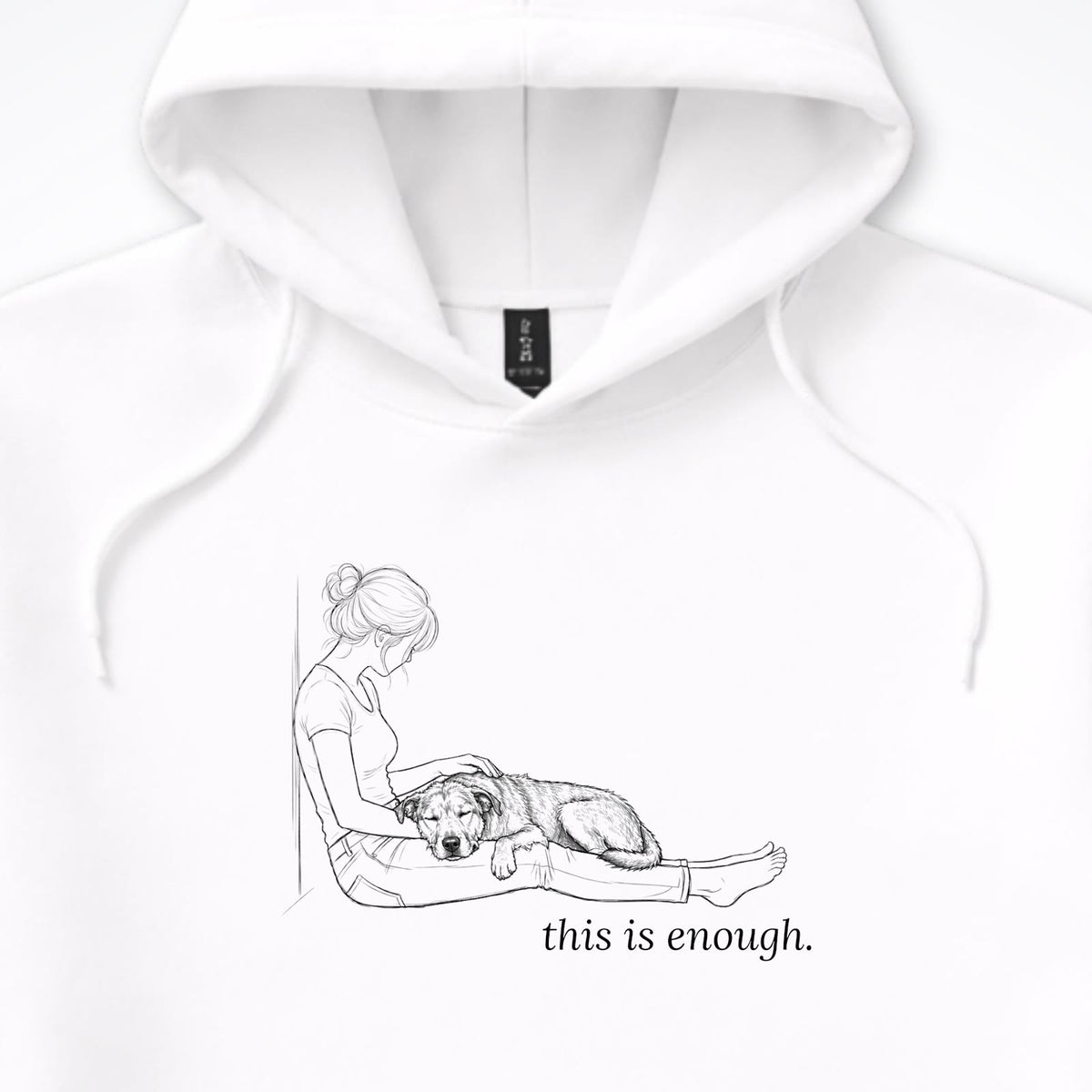 This Is Enough Woman & Dog Medium Coarse Coat Hooded Sweatshirt - design close up
