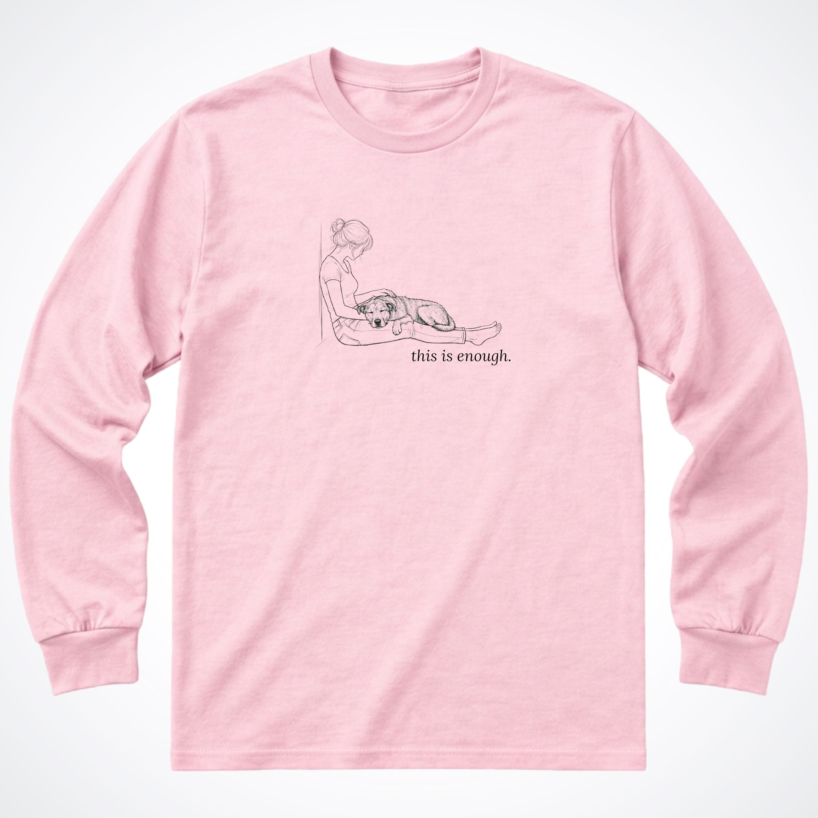 This Is Enough Woman & Dog Medium Coarse Coat Long Sleeve T-Shirt - Light Pink