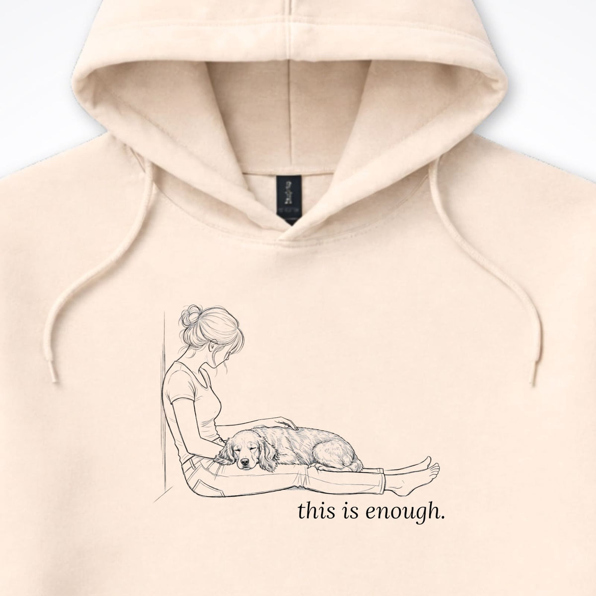 This Is Enough Woman & Dog Medium Smooth Coat Hooded Sweatshirt - design close up