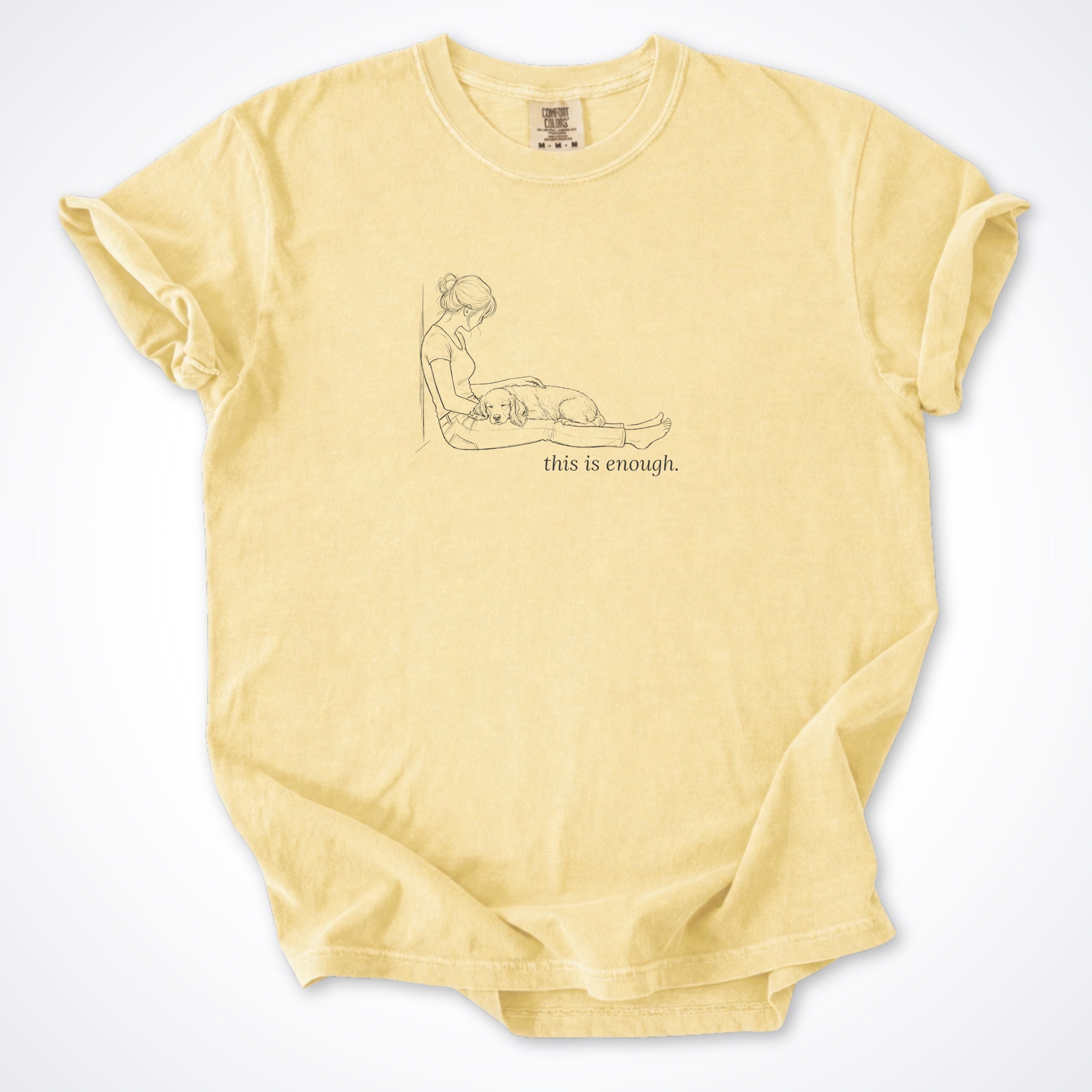 This Is Enough Woman & Dog Medium Smooth Coat Premium T-Shirt — Butter