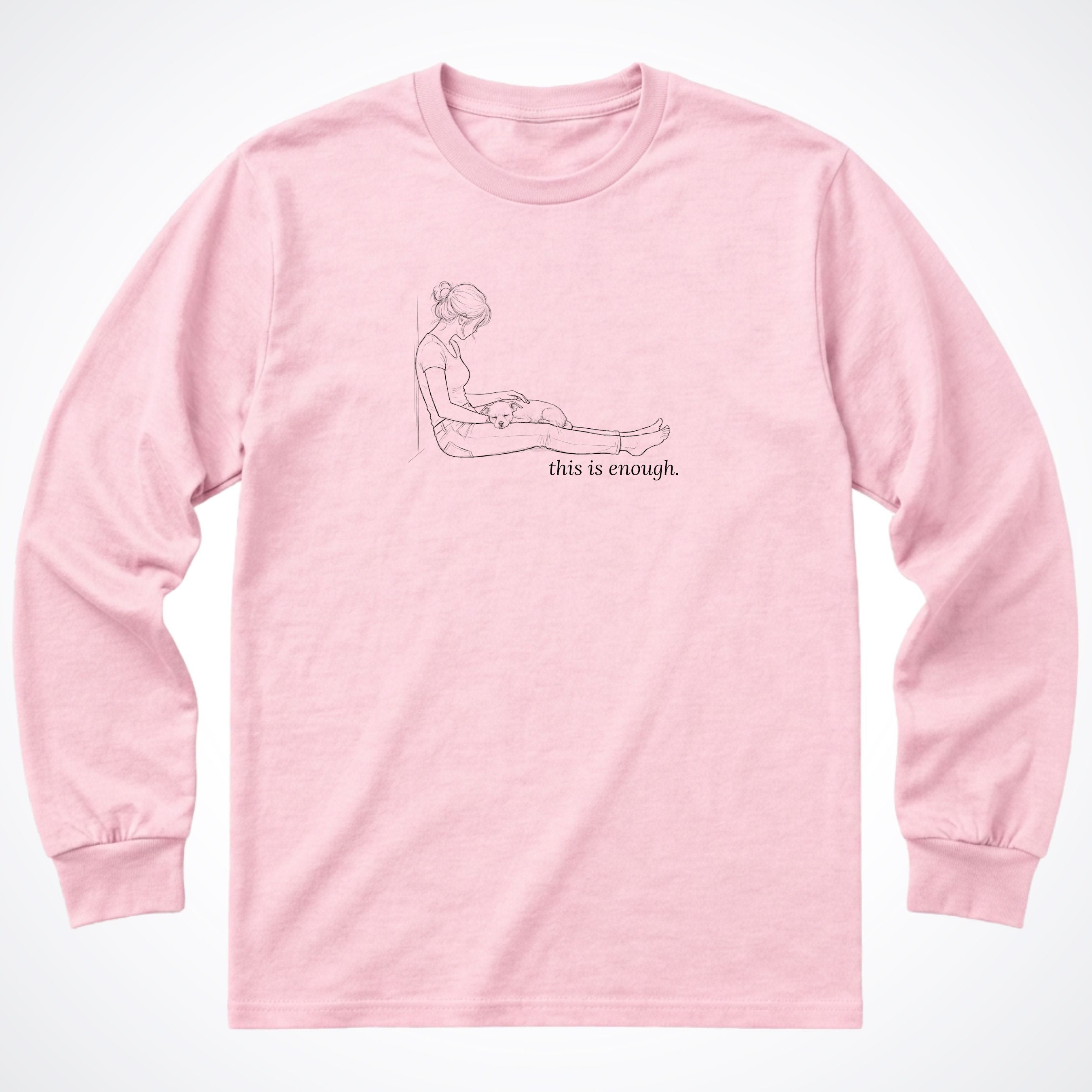 This Is Enough Woman & Dog Small Coarse Coat Long Sleeve T-Shirt - Light Pink