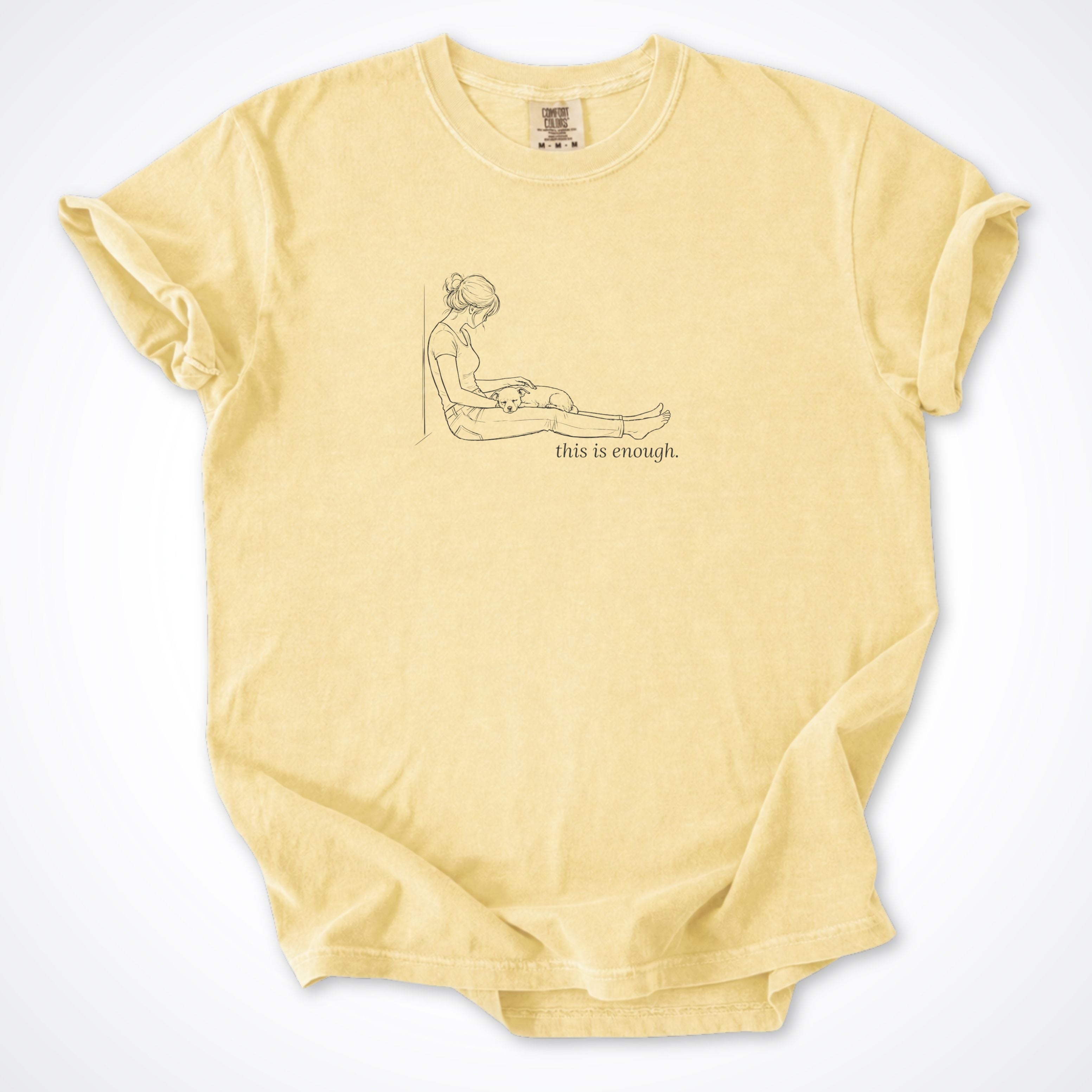 This Is Enough Woman & Dog Small Coarse Coat Premium T-Shirt — Butter