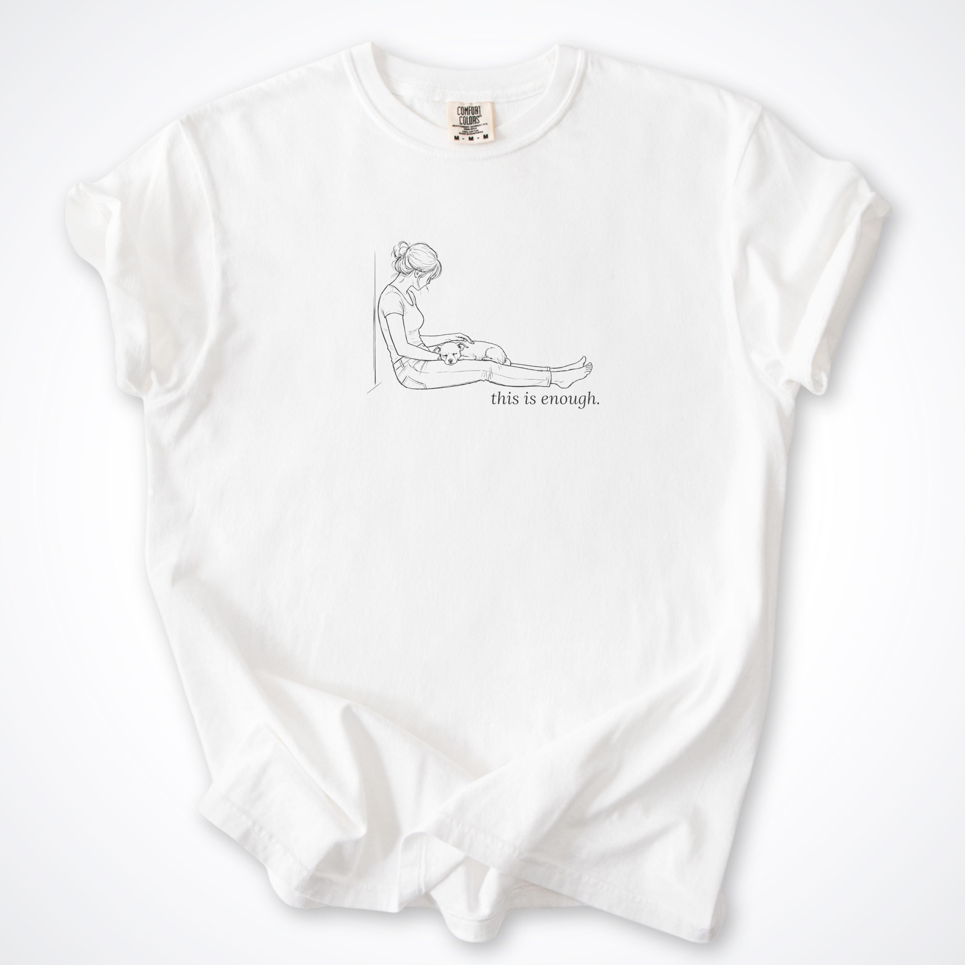 This Is Enough Woman & Dog Small Coarse Coat Premium T-Shirt — White