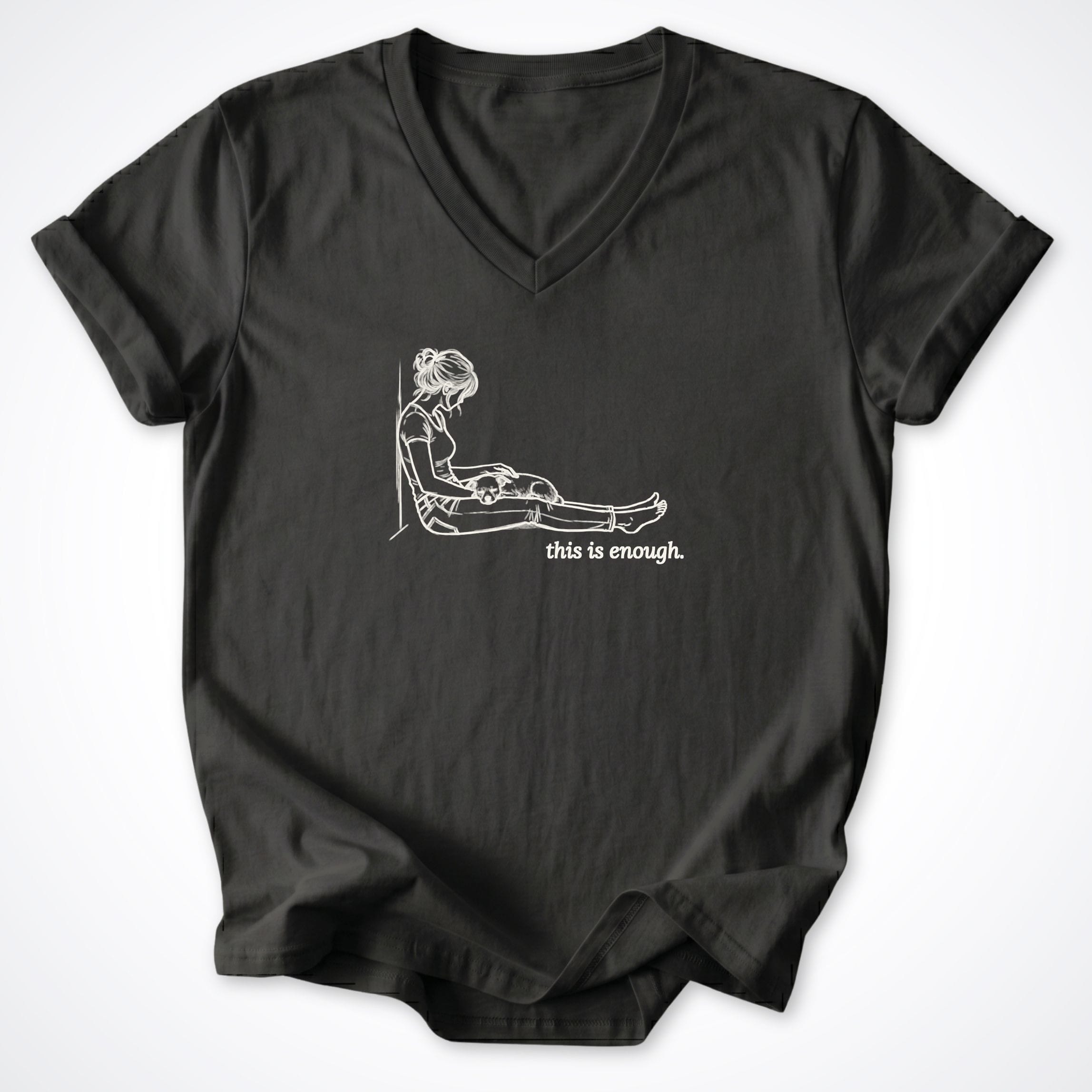 V-neck S / Black This Is Enough Woman & Dog Small Coarse Coat V-Neck T-Shirt ReallyintoDogs