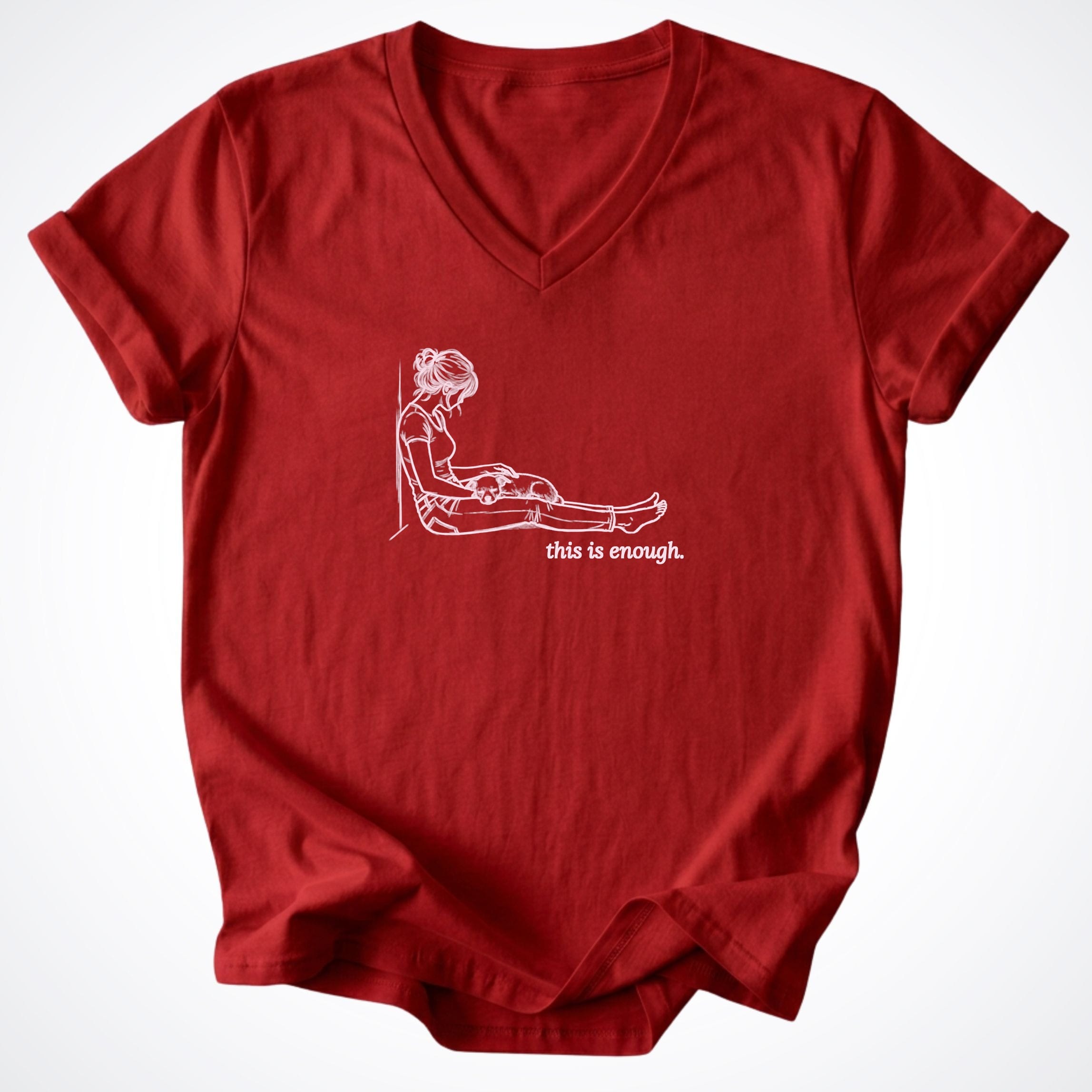 V-neck S / Red This Is Enough Woman & Dog Small Coarse Coat V-Neck T-Shirt ReallyintoDogs
