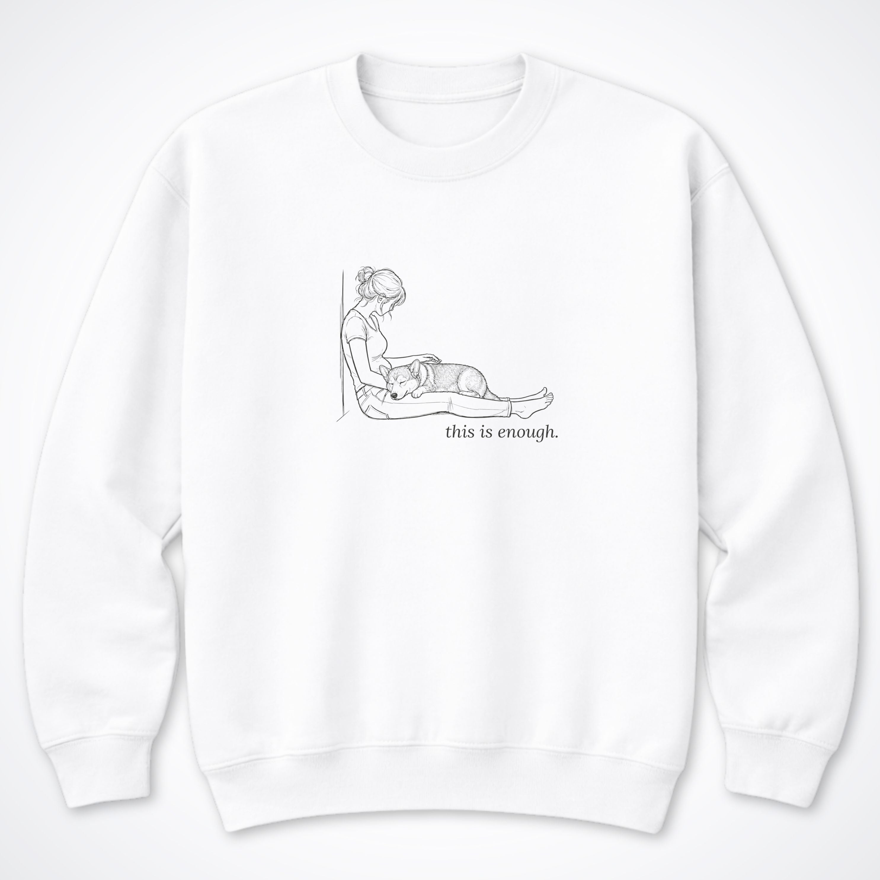 This Is Enough Woman & Dog Stocky Short Coat Crewneck Sweatshirt - White