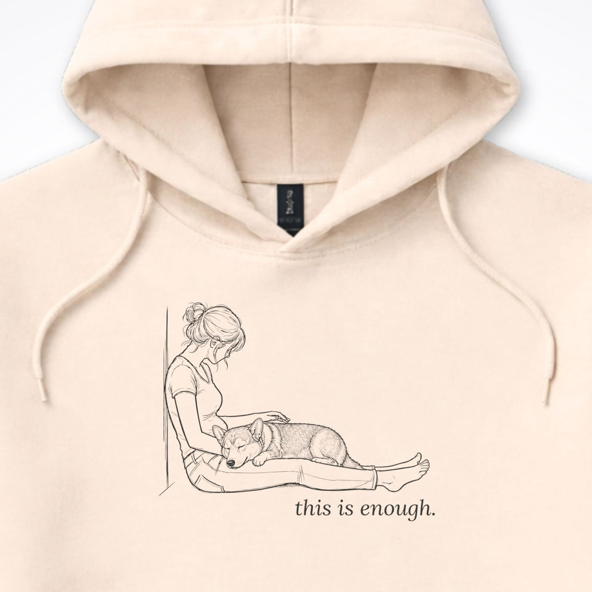 This Is Enough Woman & Dog Stocky Short Coat Hooded Sweatshirt - design close up