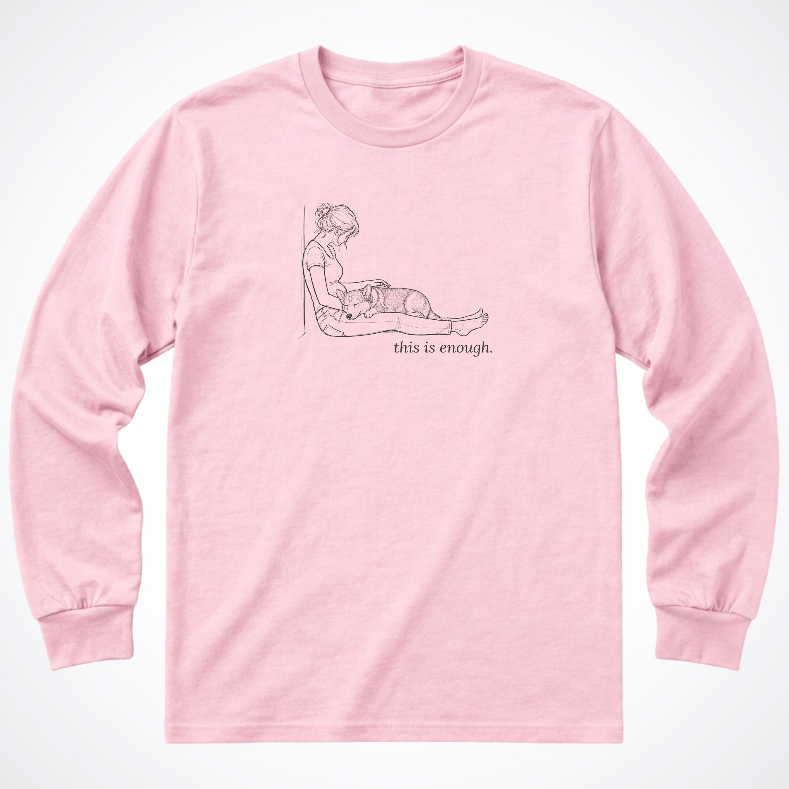This Is Enough Woman & Dog Stocky Short Coat Long Sleeve T-Shirt - Light Pink