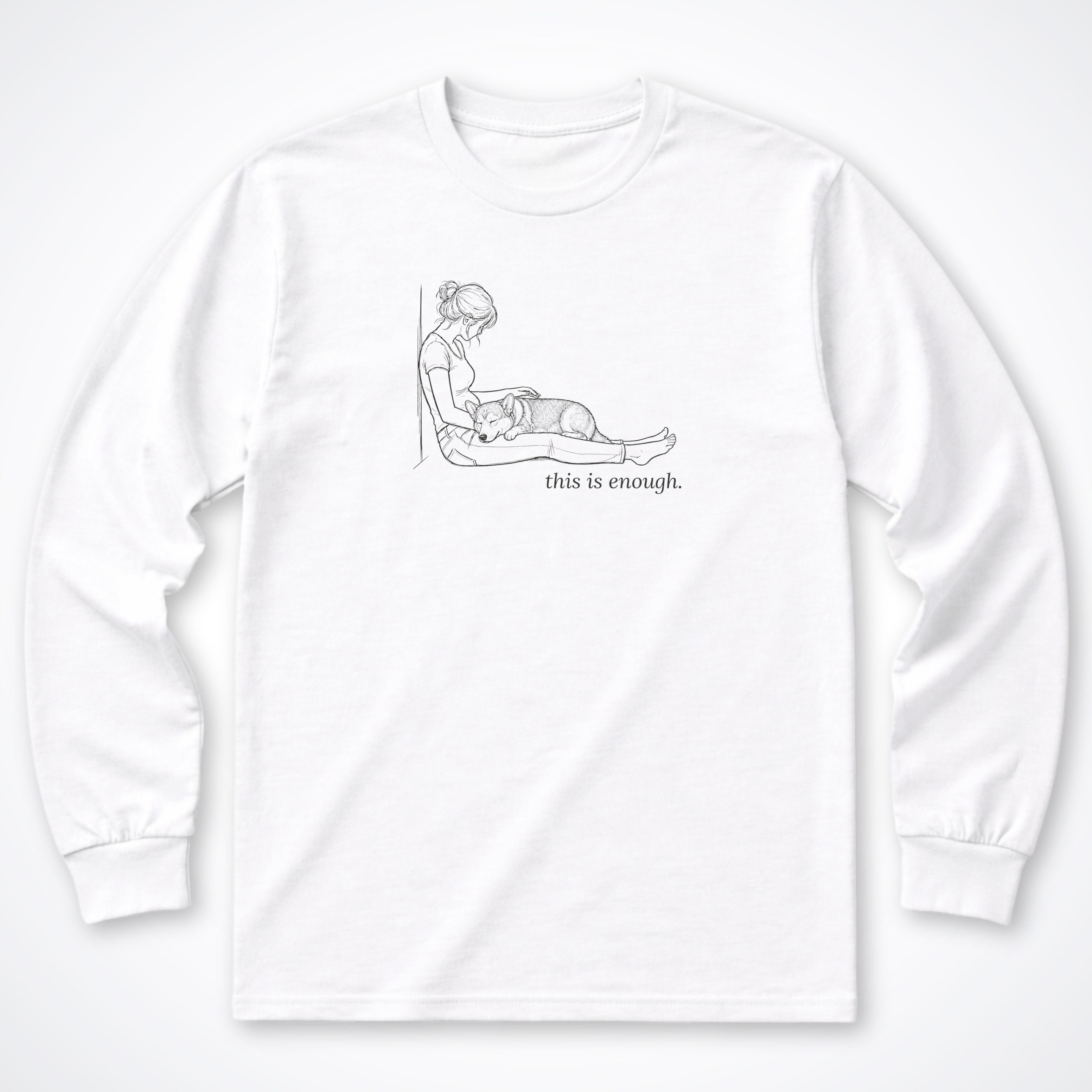 This Is Enough Woman & Dog Stocky Short Coat Long Sleeve T-Shirt - White