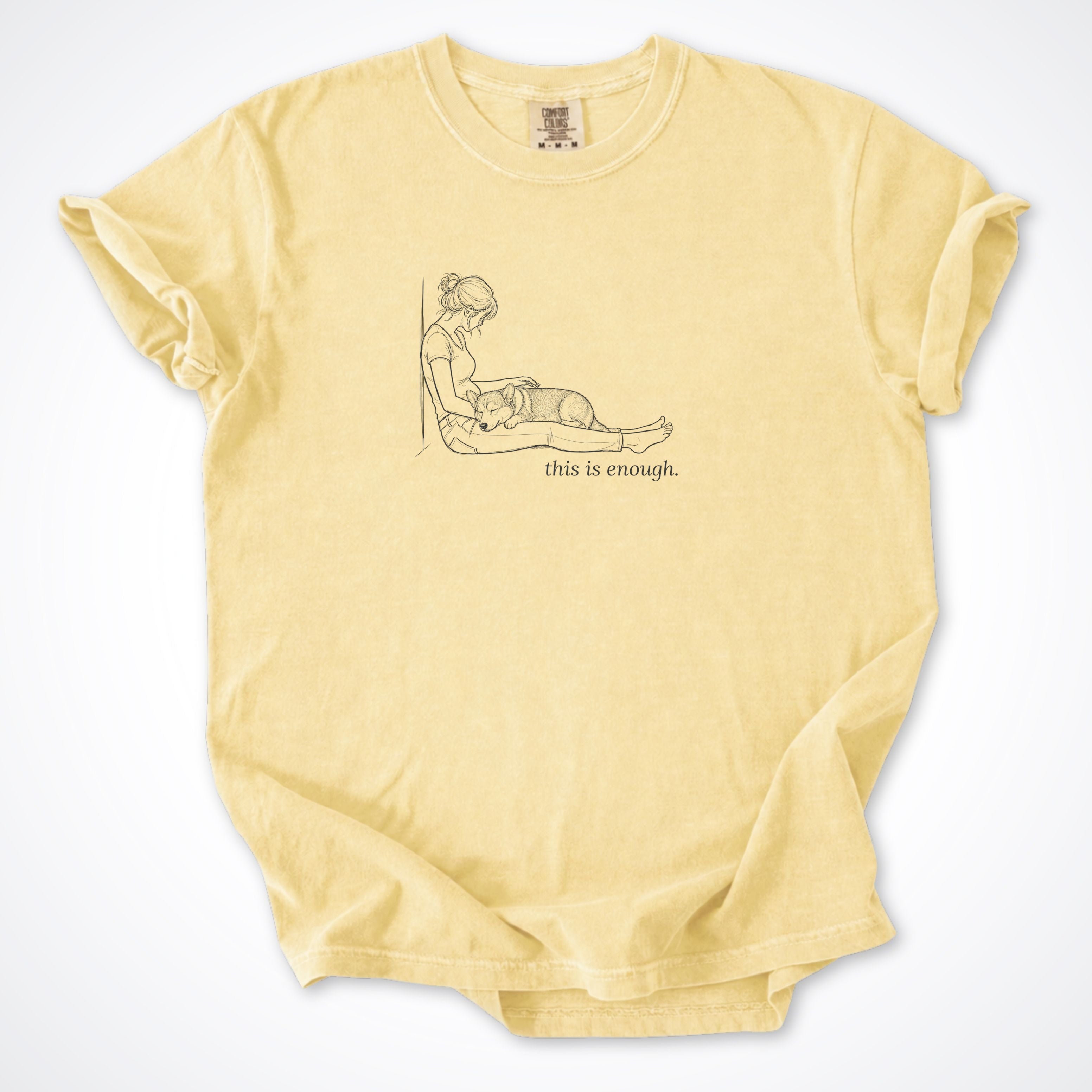 This Is Enough Woman & Dog Stocky Short Coat Premium T-Shirt — Butter