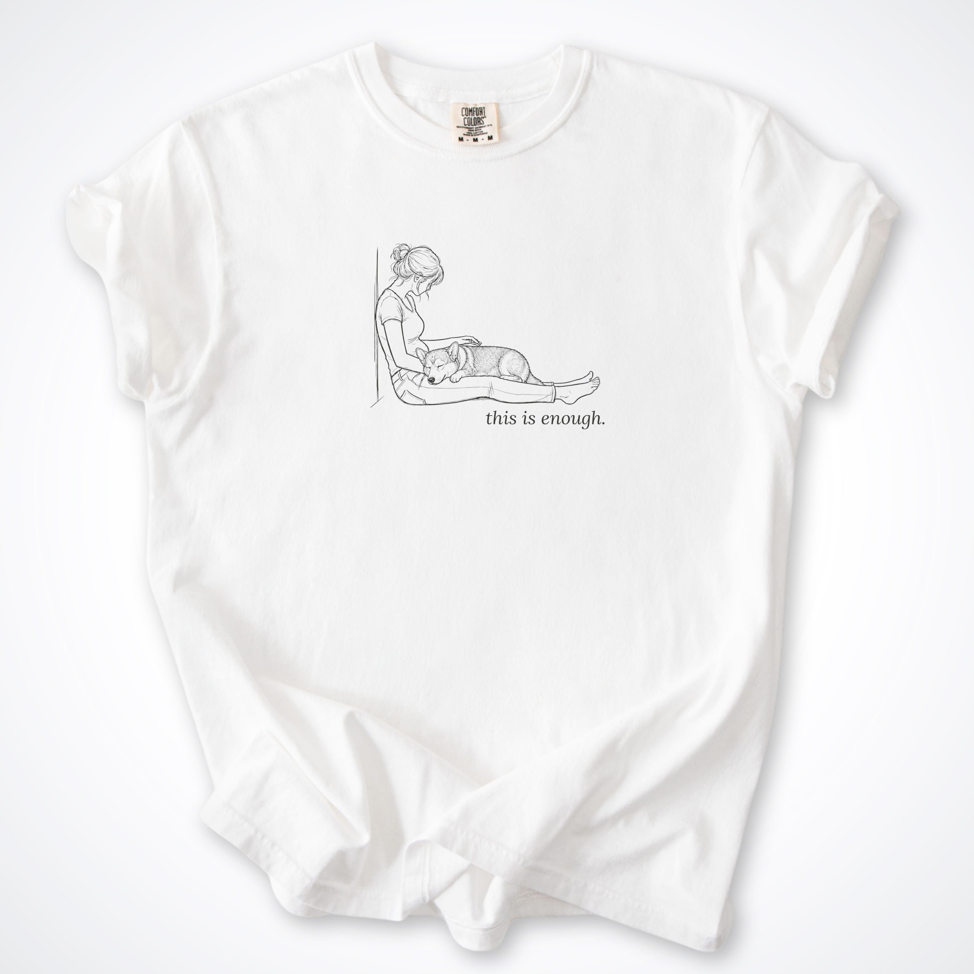 This Is Enough Woman & Dog Stocky Short Coat Premium T-Shirt — White