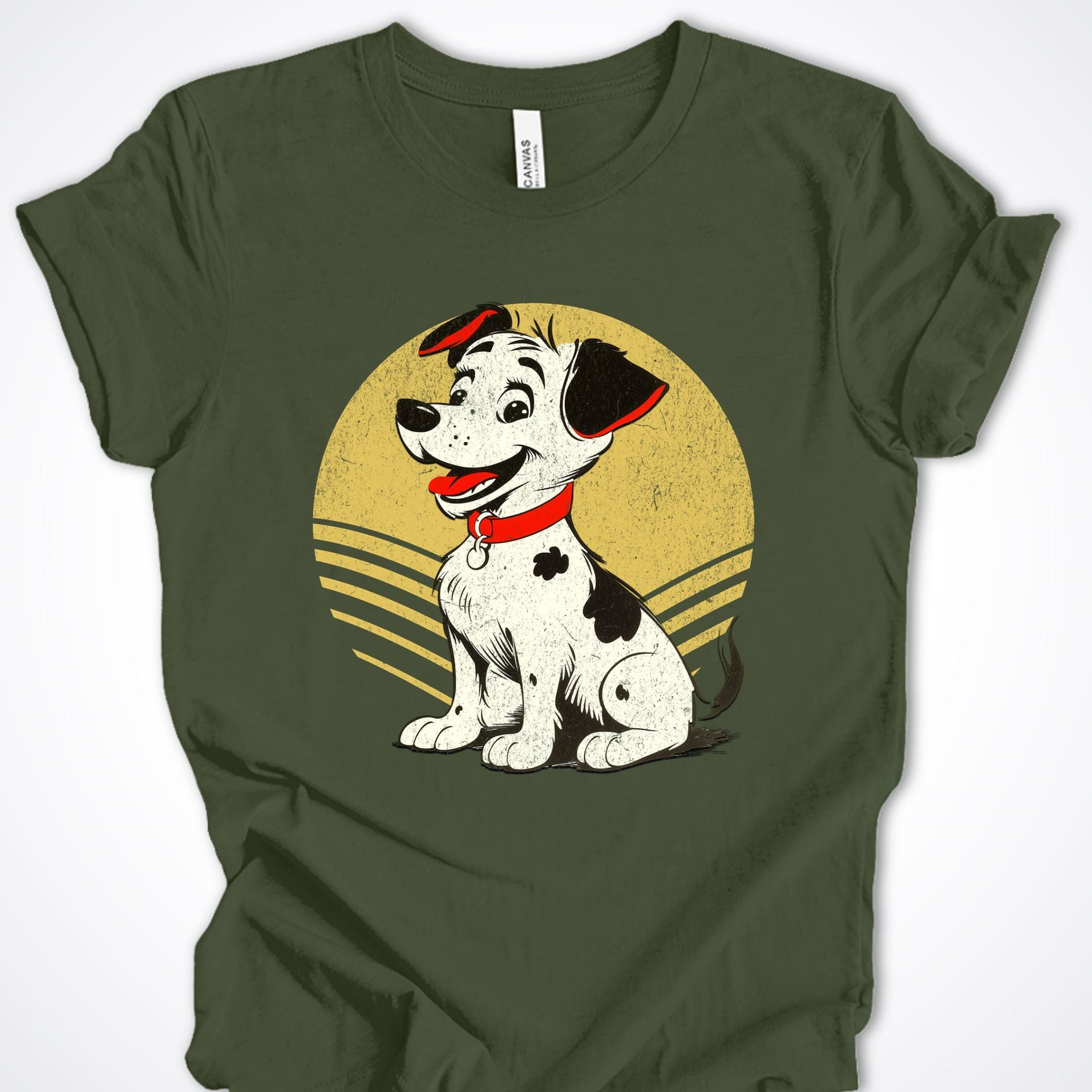 T-Shirt Military Green / S Vintage Pup Dalmatian Premium Unisex T-Shirt ReallyintoDogs
