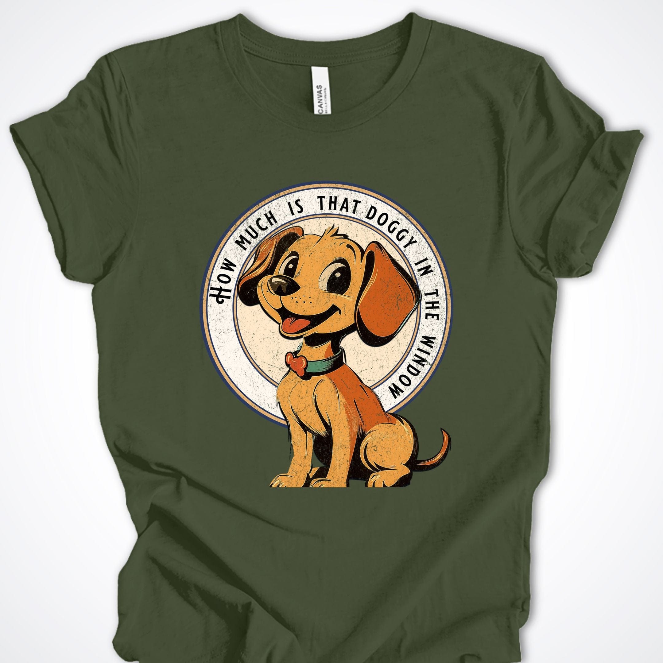 T-Shirt Military Green / S Vintage Pup Doggy in the Window Premium Unisex T-Shirt ReallyintoDogs