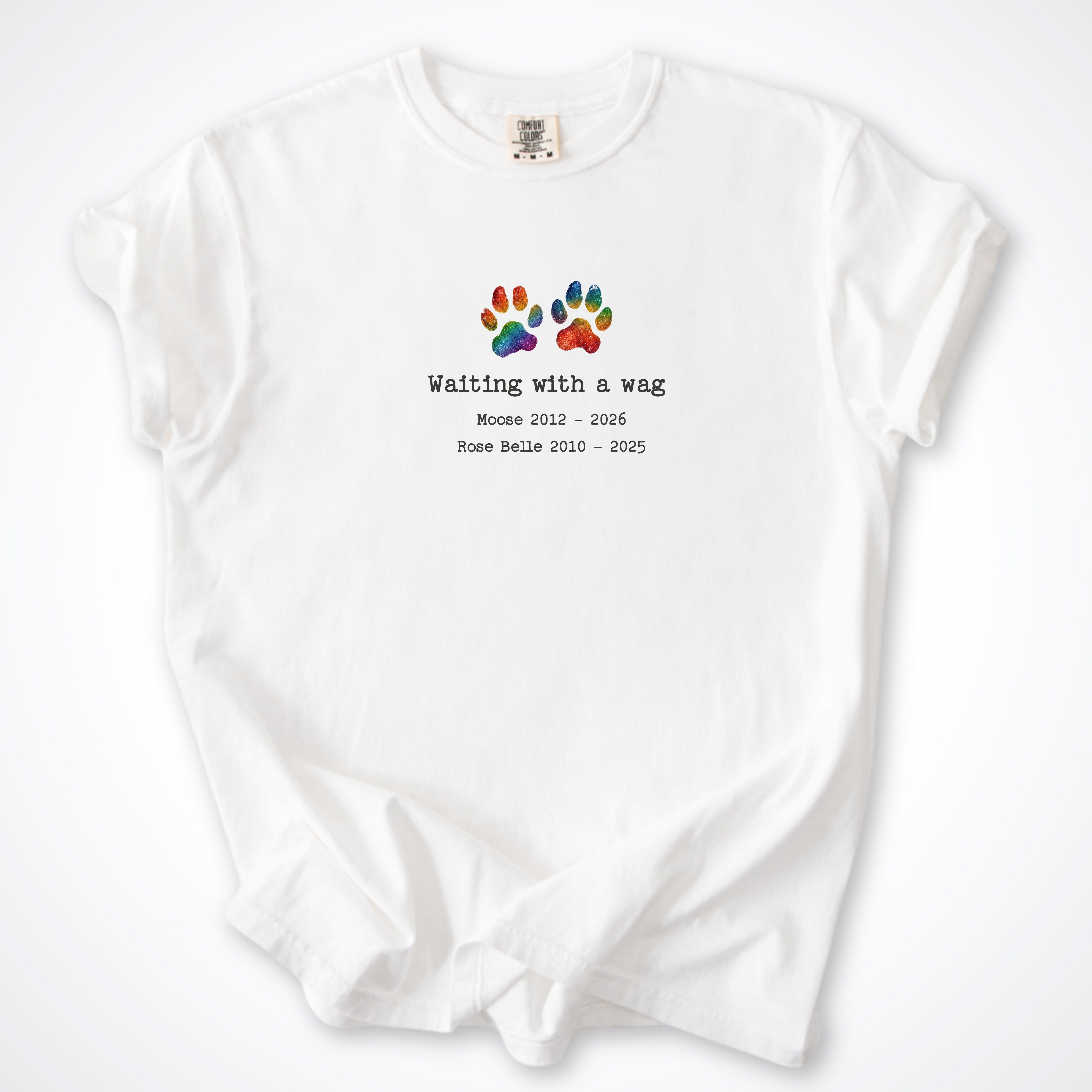 T-Shirt White / S Waiting With A Wag 2 Dogs - Personalized Memorial Premium T-Shirt ReallyintoDogs