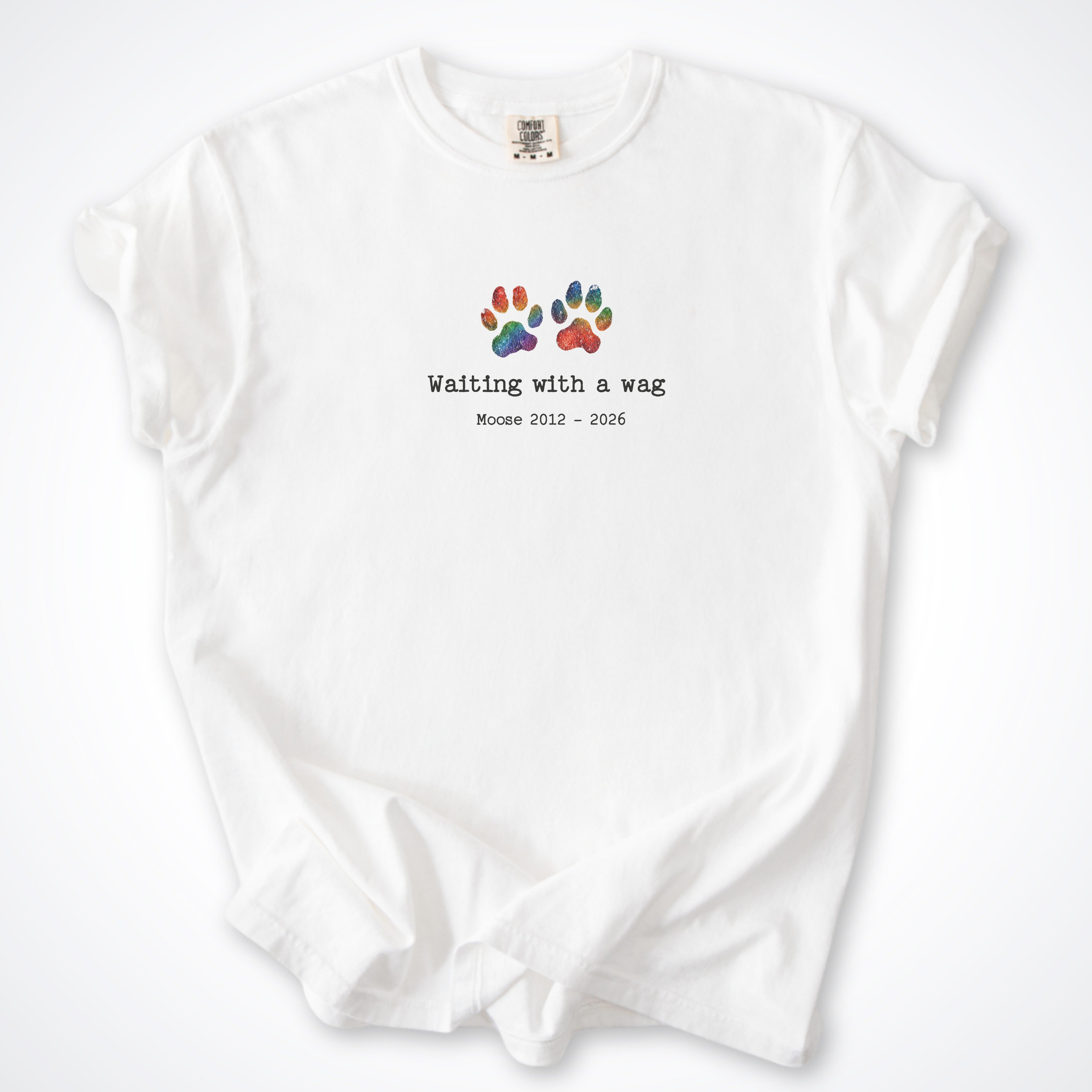 Waiting With A Wag personalized pet memorial t-shirt on Comfort Colors White